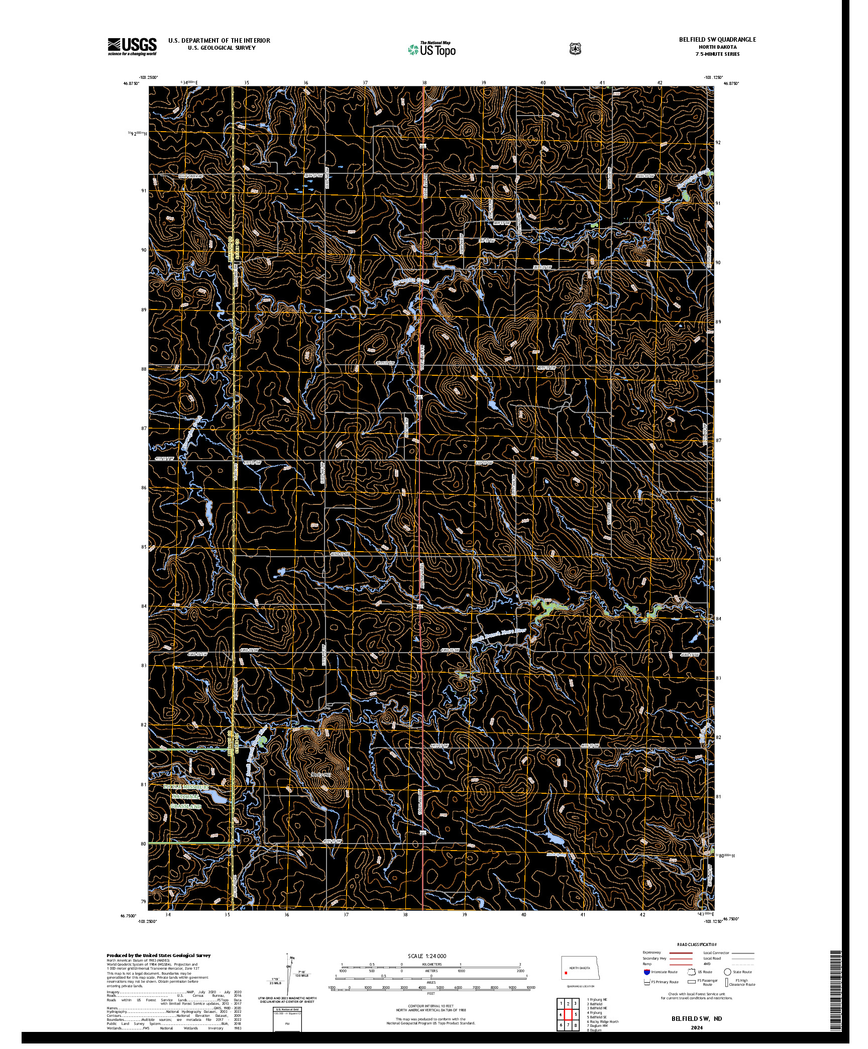 US TOPO 7.5-MINUTE MAP FOR BELFIELD SW, ND