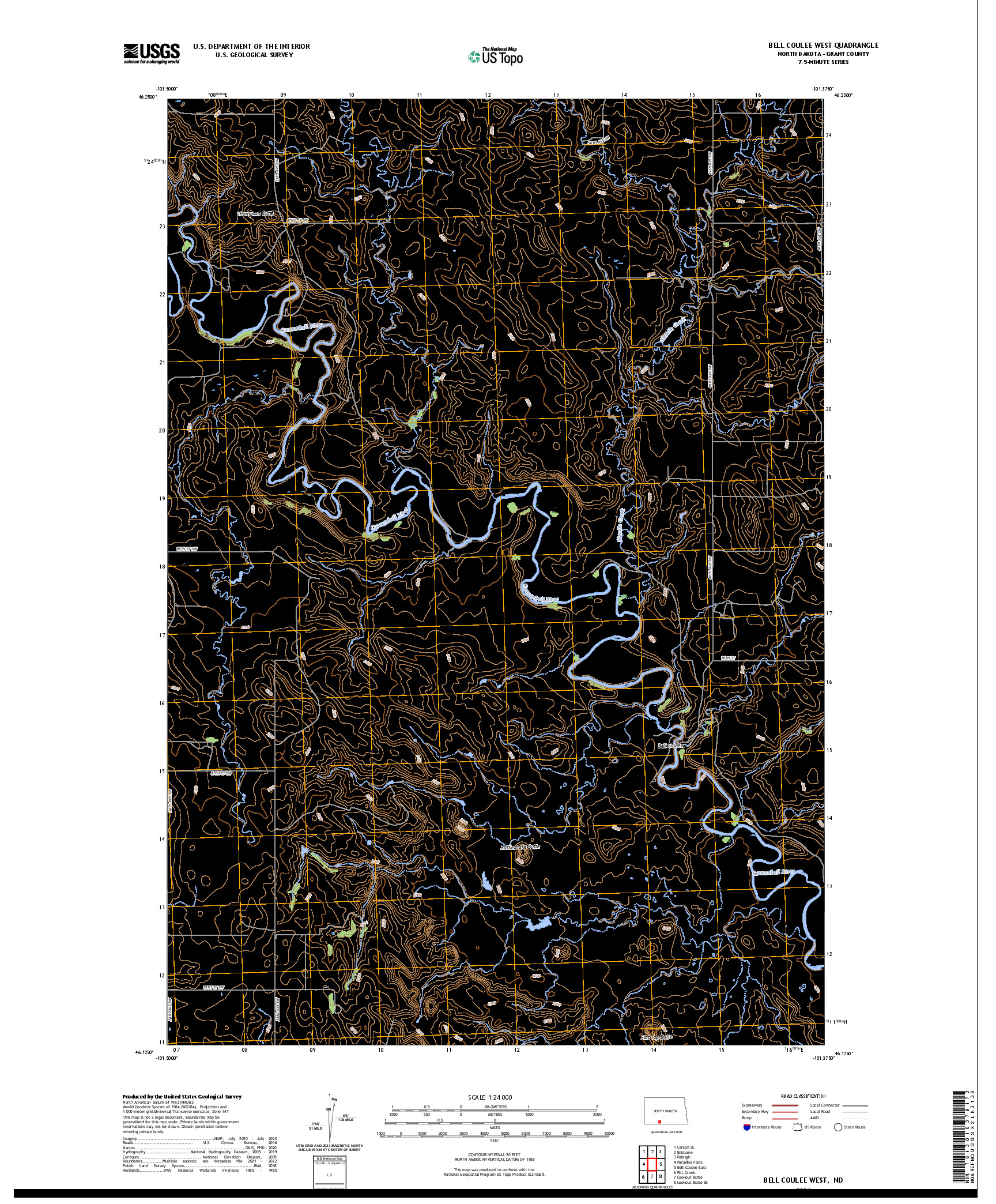 US TOPO 7.5-MINUTE MAP FOR BELL COULEE WEST, ND