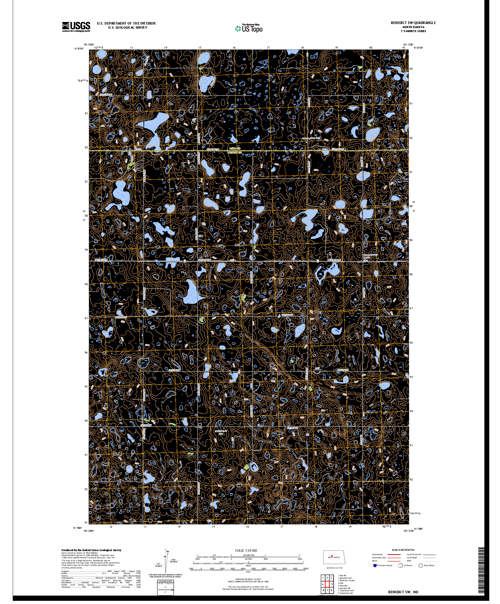 US TOPO 7.5-MINUTE MAP FOR BENEDICT SW, ND