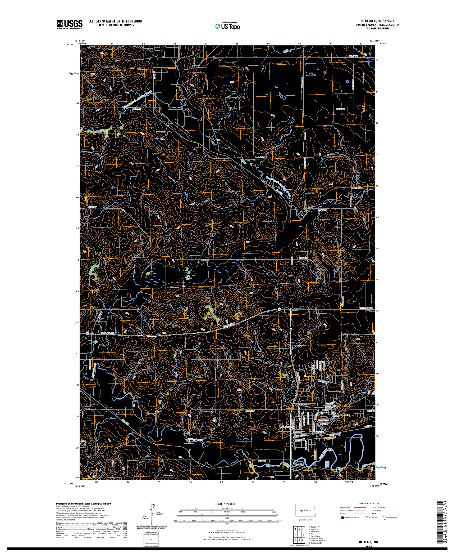 US TOPO 7.5-MINUTE MAP FOR BEULAH, ND
