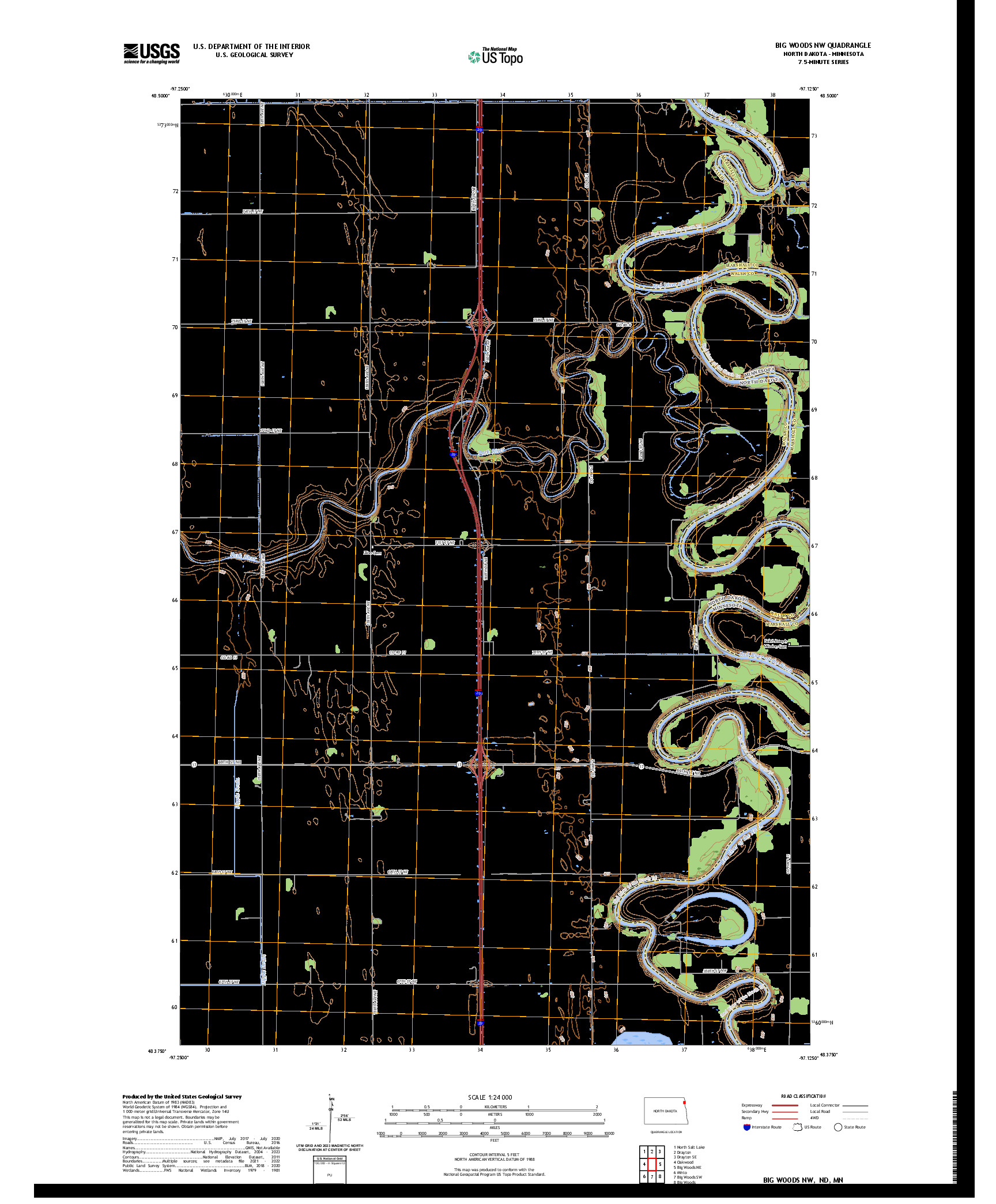 US TOPO 7.5-MINUTE MAP FOR BIG WOODS NW, ND,MN