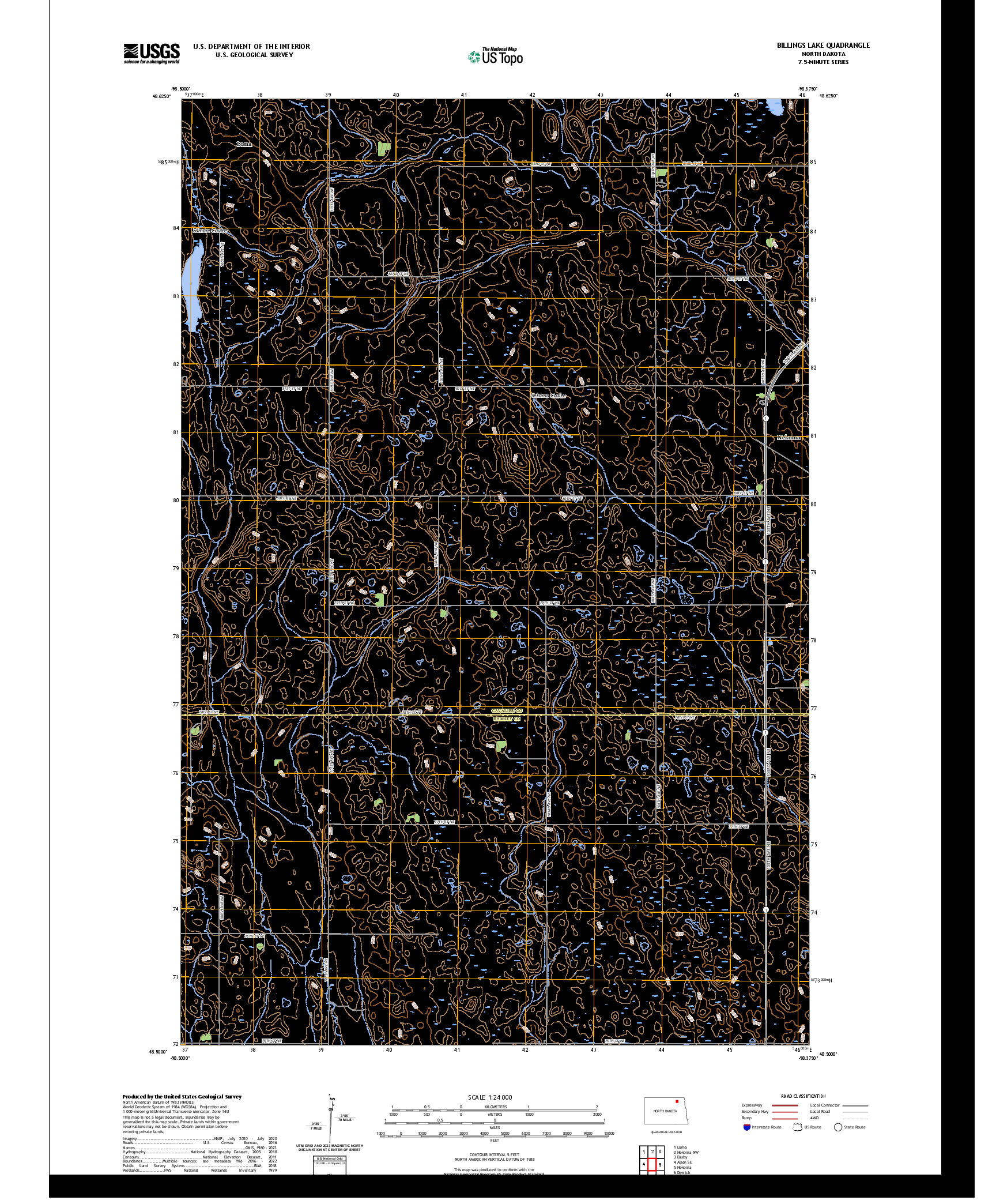 US TOPO 7.5-MINUTE MAP FOR BILLINGS LAKE, ND