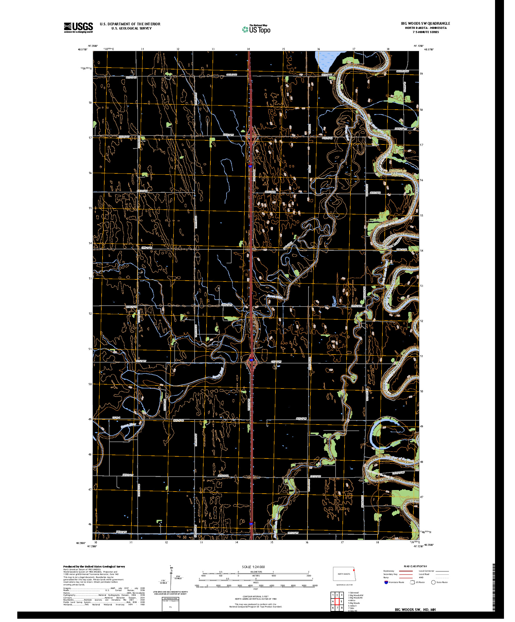 US TOPO 7.5-MINUTE MAP FOR BIG WOODS SW, ND,MN