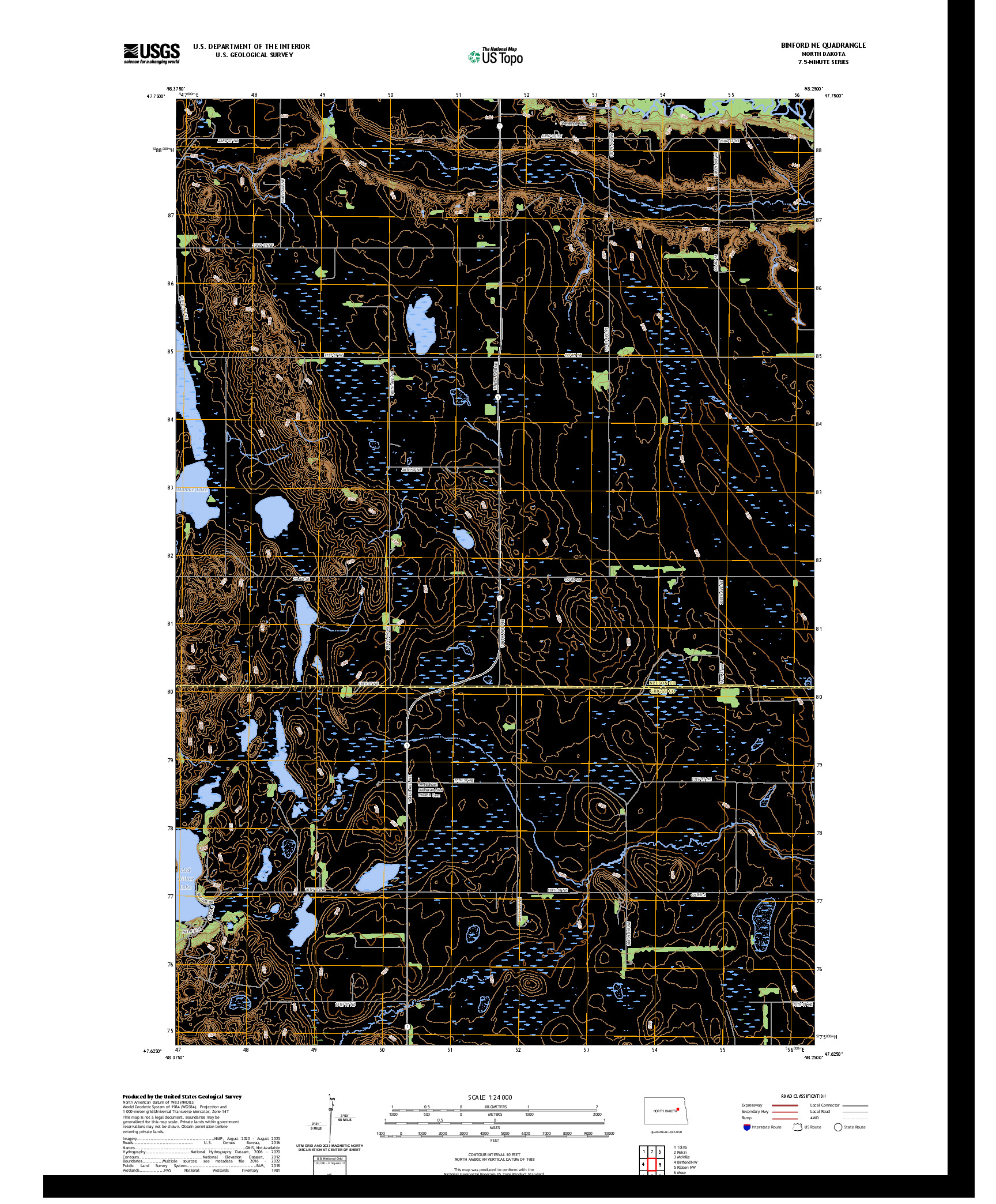 US TOPO 7.5-MINUTE MAP FOR BINFORD NE, ND