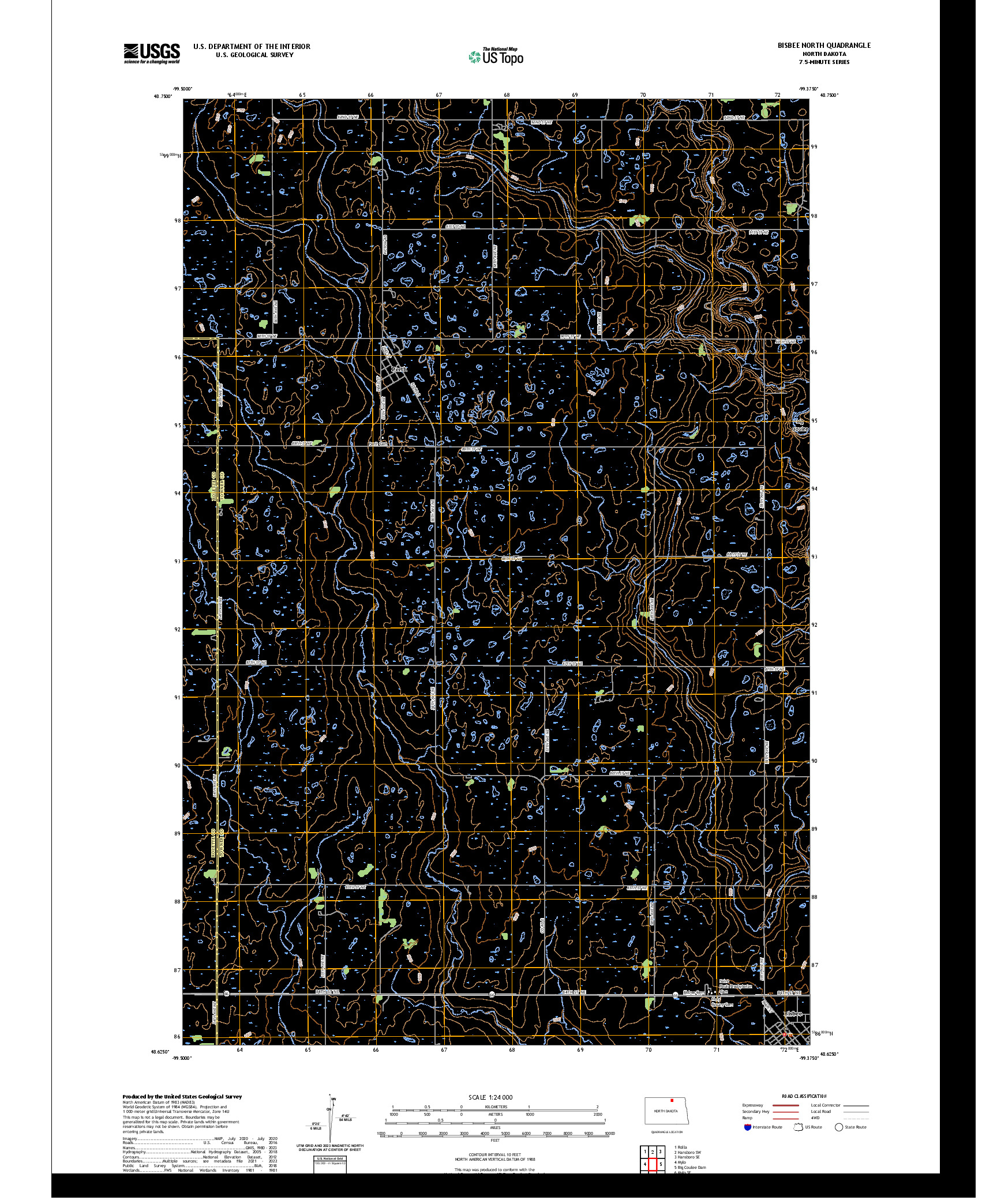 US TOPO 7.5-MINUTE MAP FOR BISBEE NORTH, ND