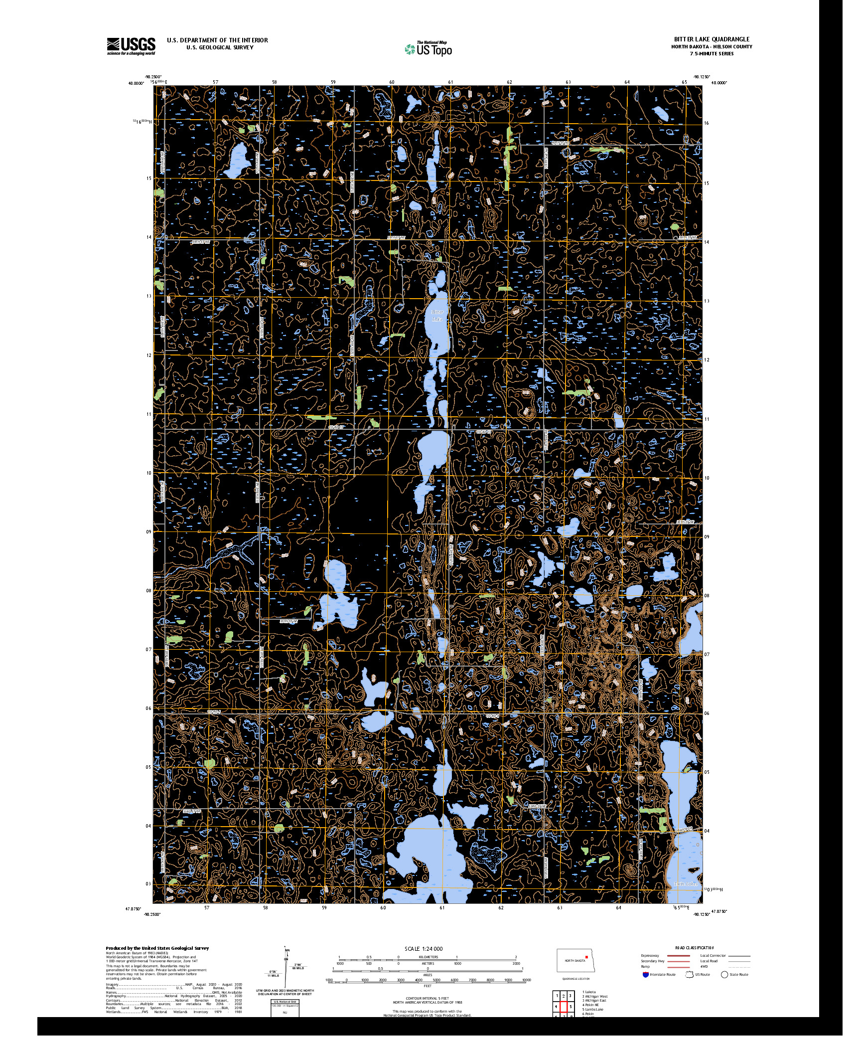 US TOPO 7.5-MINUTE MAP FOR BITTER LAKE, ND
