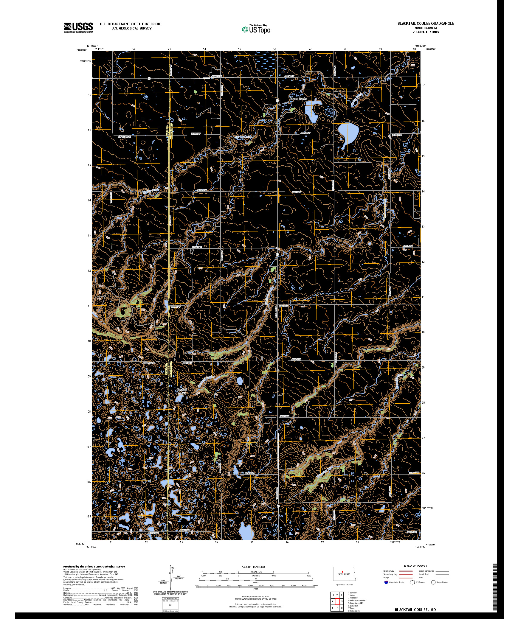 US TOPO 7.5-MINUTE MAP FOR BLACKTAIL COULEE, ND