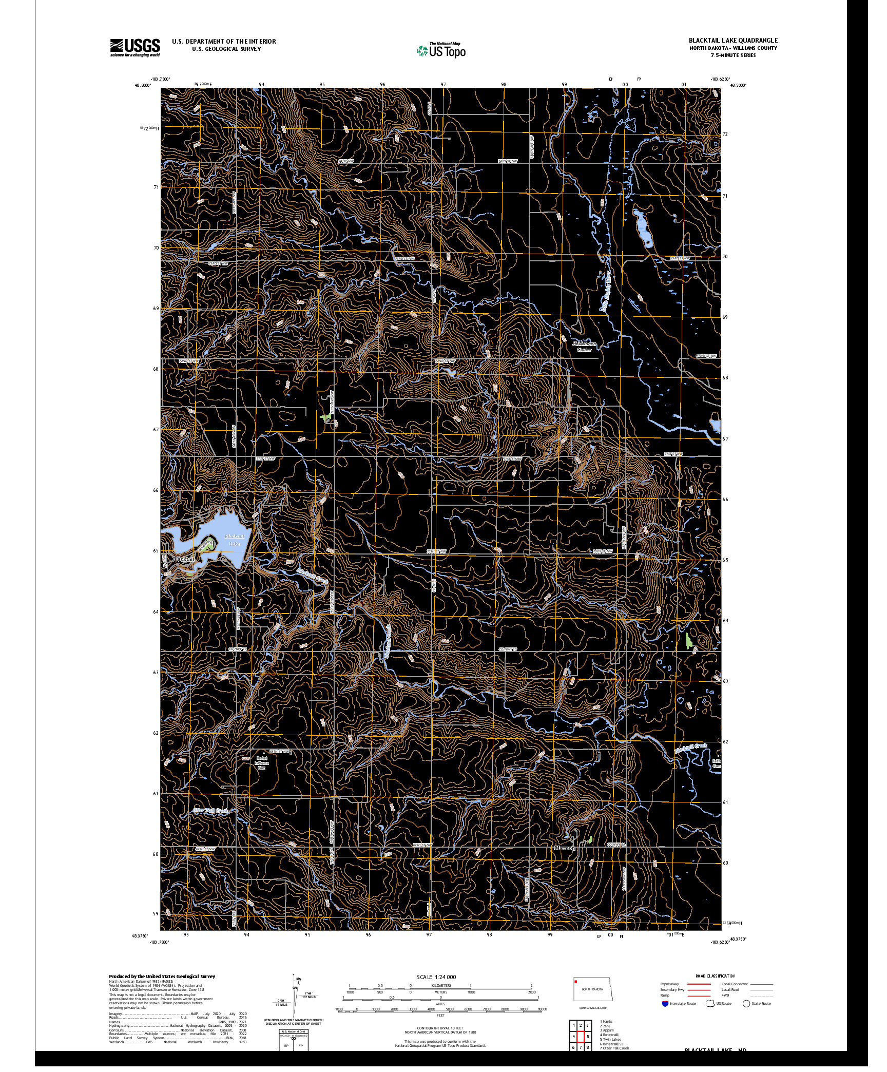 US TOPO 7.5-MINUTE MAP FOR BLACKTAIL LAKE, ND