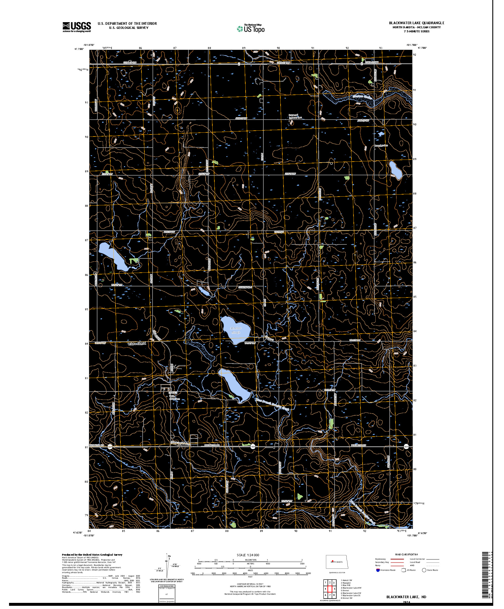 US TOPO 7.5-MINUTE MAP FOR BLACKWATER LAKE, ND