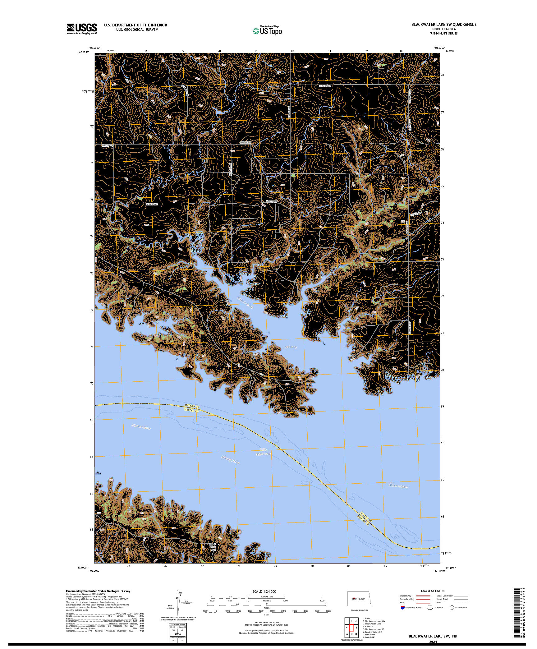 US TOPO 7.5-MINUTE MAP FOR BLACKWATER LAKE SW, ND