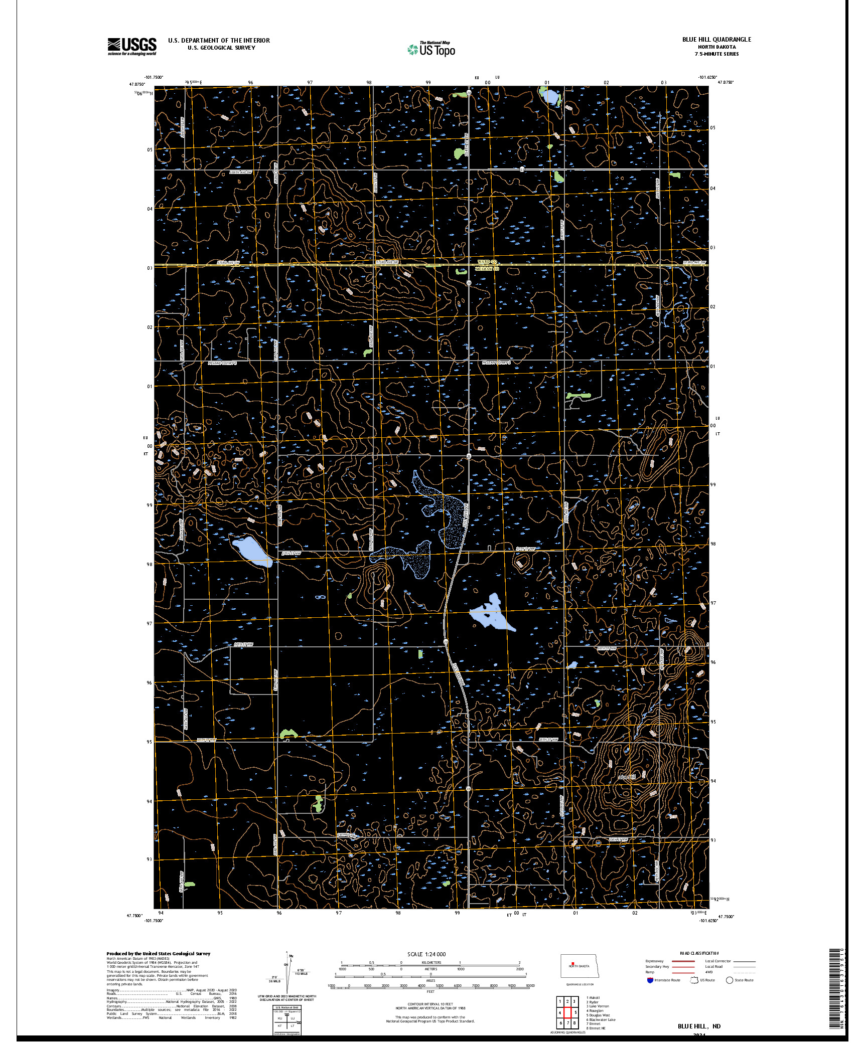 US TOPO 7.5-MINUTE MAP FOR BLUE HILL, ND