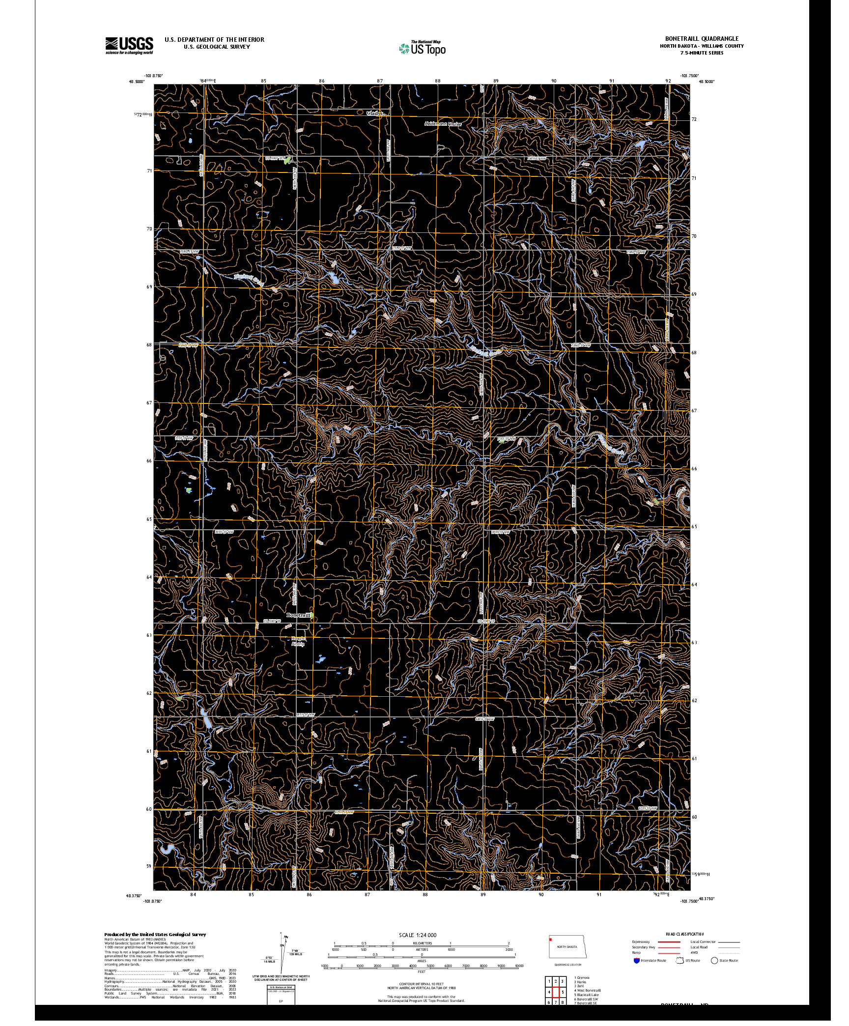 US TOPO 7.5-MINUTE MAP FOR BONETRAILL, ND
