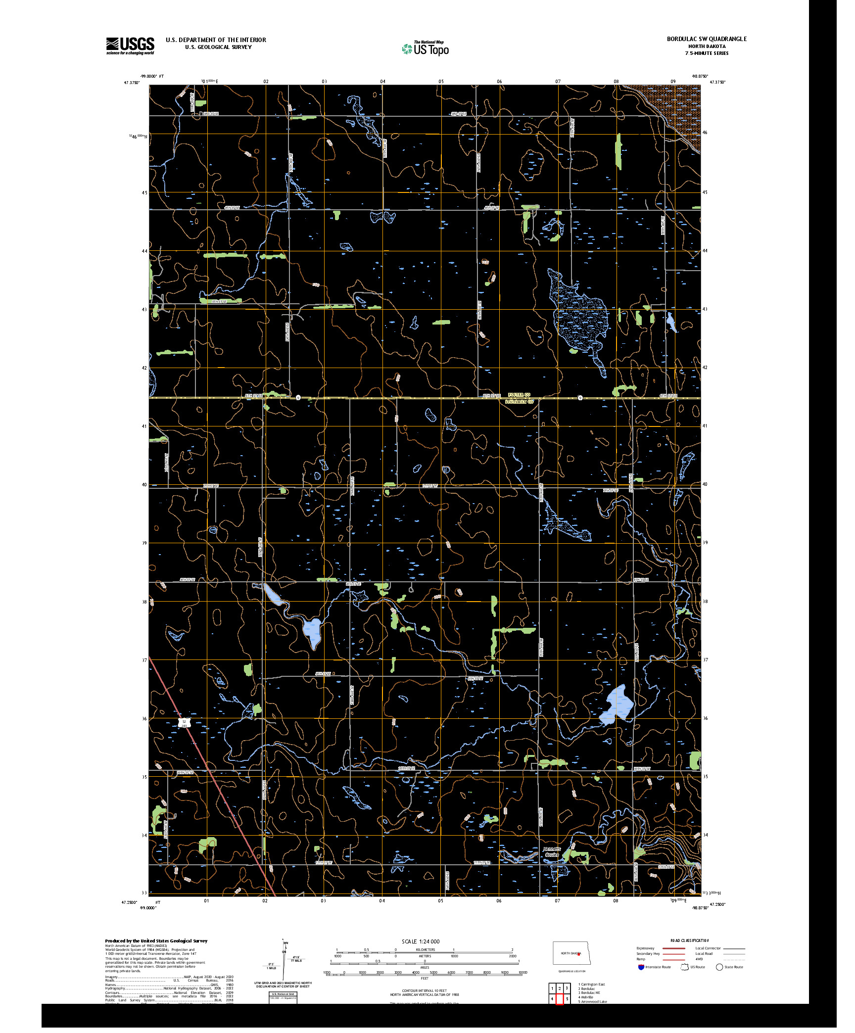 US TOPO 7.5-MINUTE MAP FOR BORDULAC SW, ND