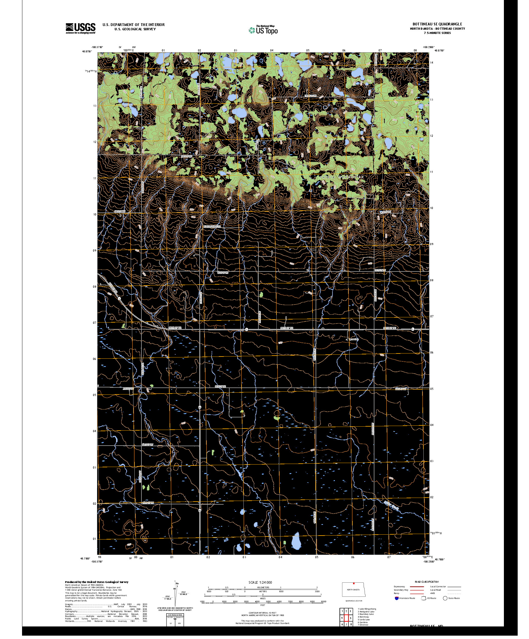US TOPO 7.5-MINUTE MAP FOR BOTTINEAU SE, ND