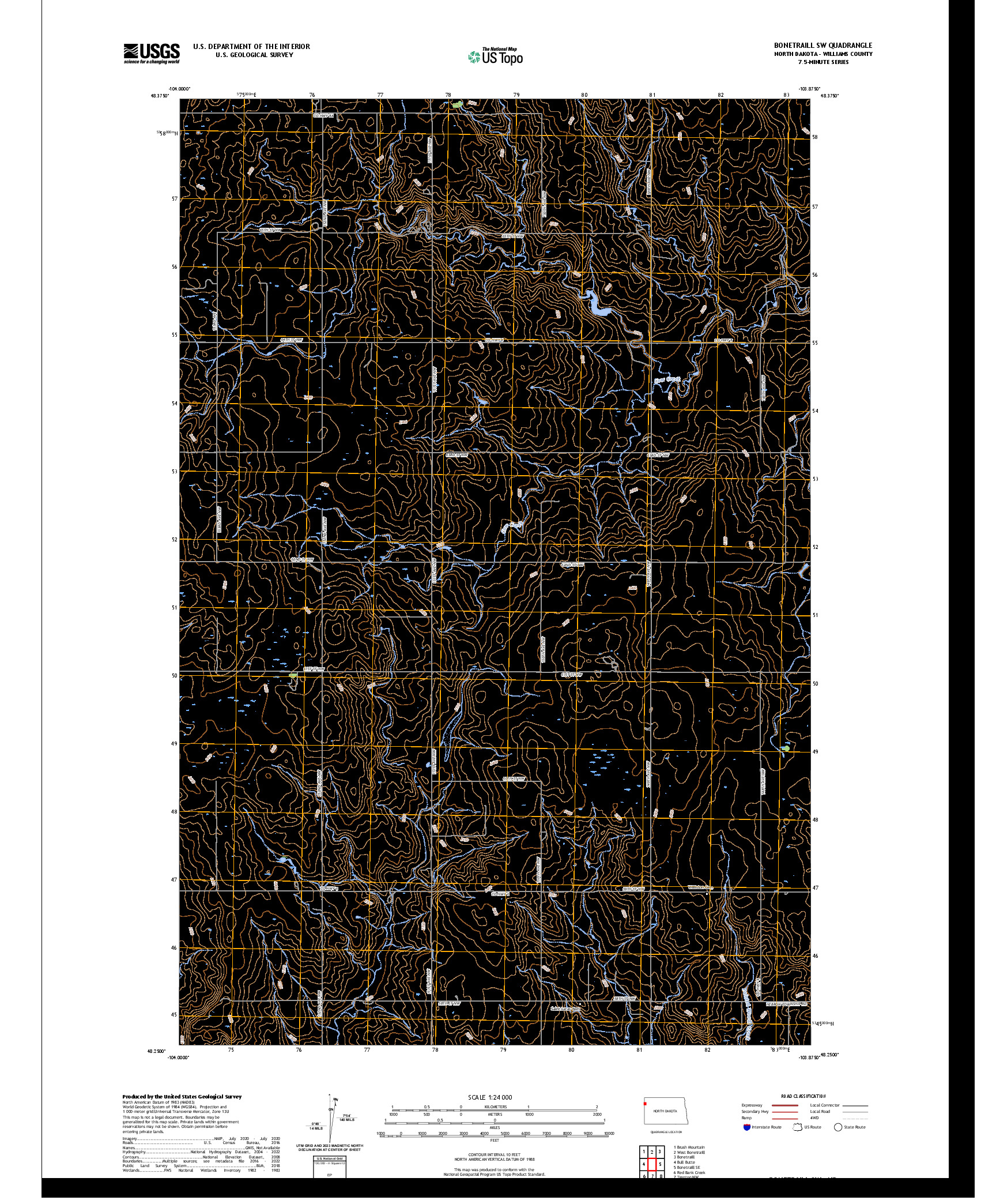 US TOPO 7.5-MINUTE MAP FOR BONETRAILL SW, ND