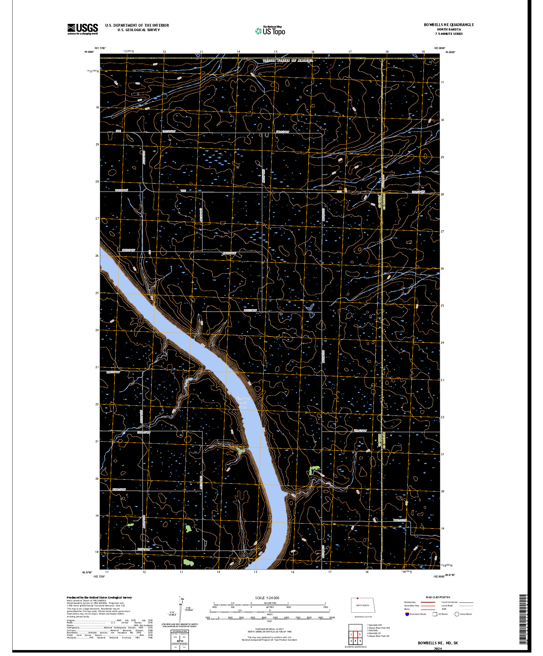 US TOPO 7.5-MINUTE MAP FOR BOWBELLS NE, ND,SK