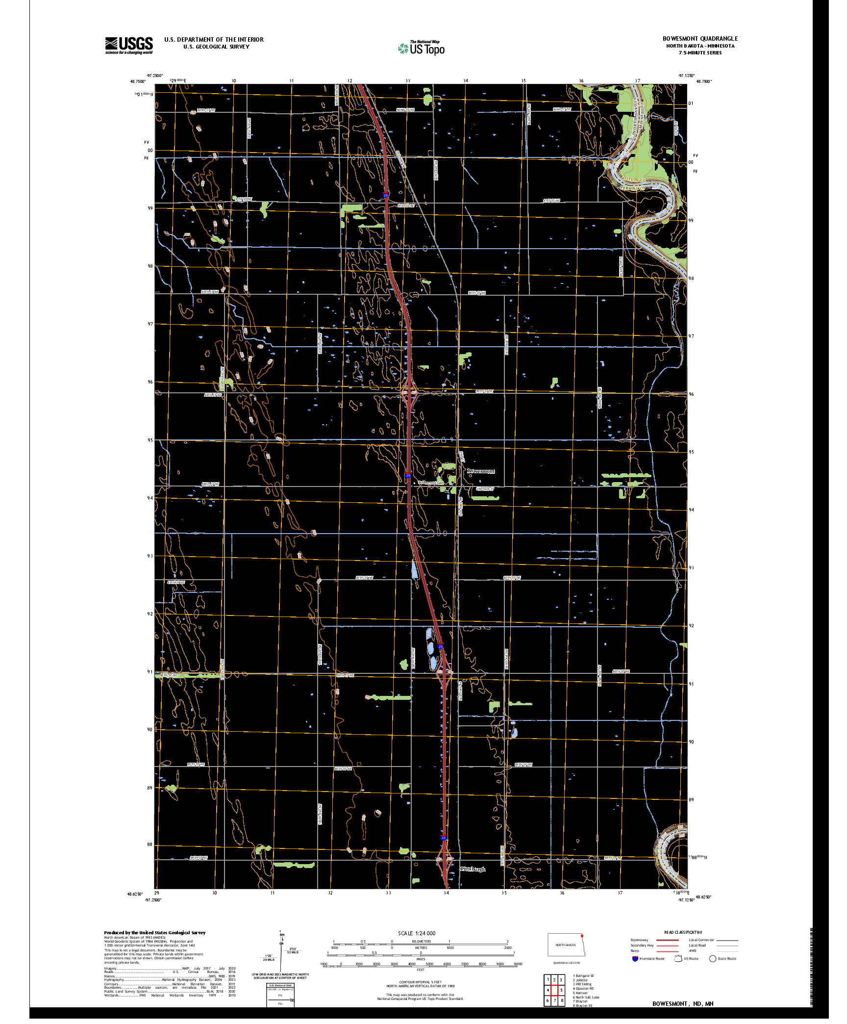 US TOPO 7.5-MINUTE MAP FOR BOWESMONT, ND,MN