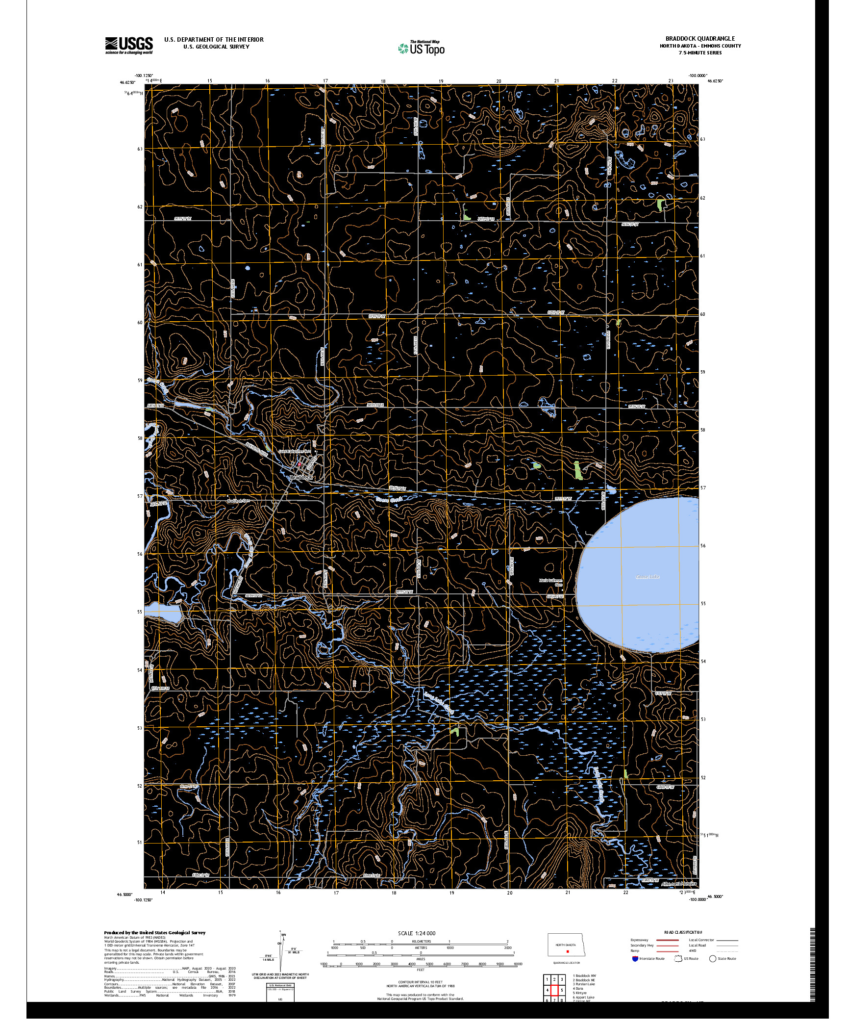 US TOPO 7.5-MINUTE MAP FOR BRADDOCK, ND