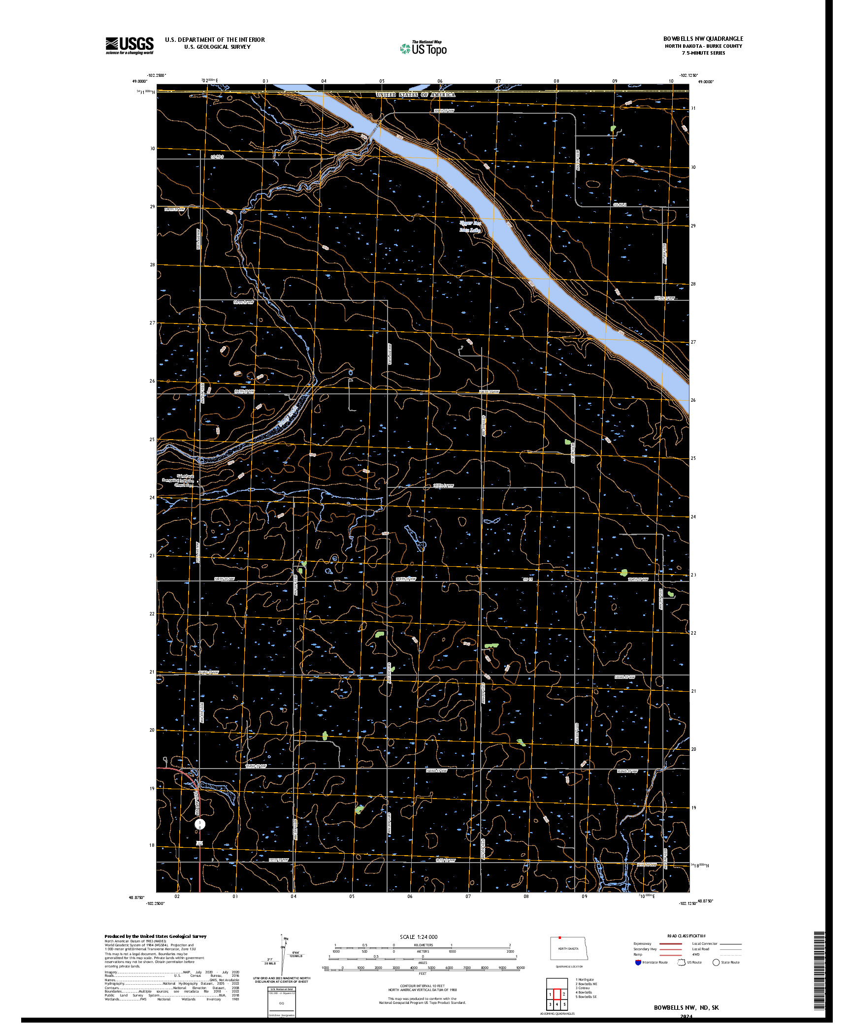 US TOPO 7.5-MINUTE MAP FOR BOWBELLS NW, ND,SK