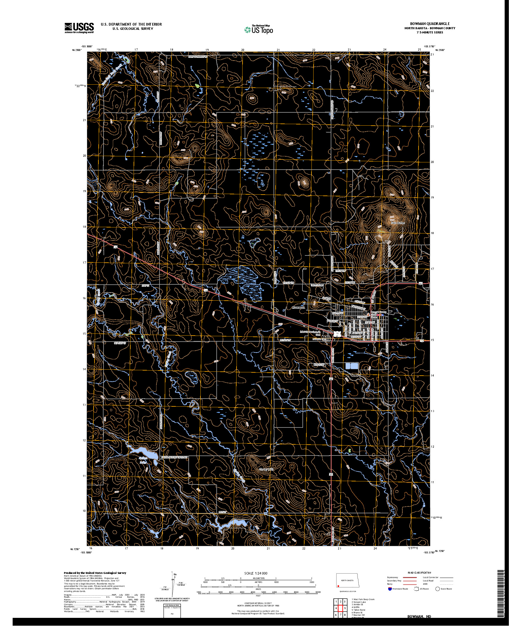 US TOPO 7.5-MINUTE MAP FOR BOWMAN, ND