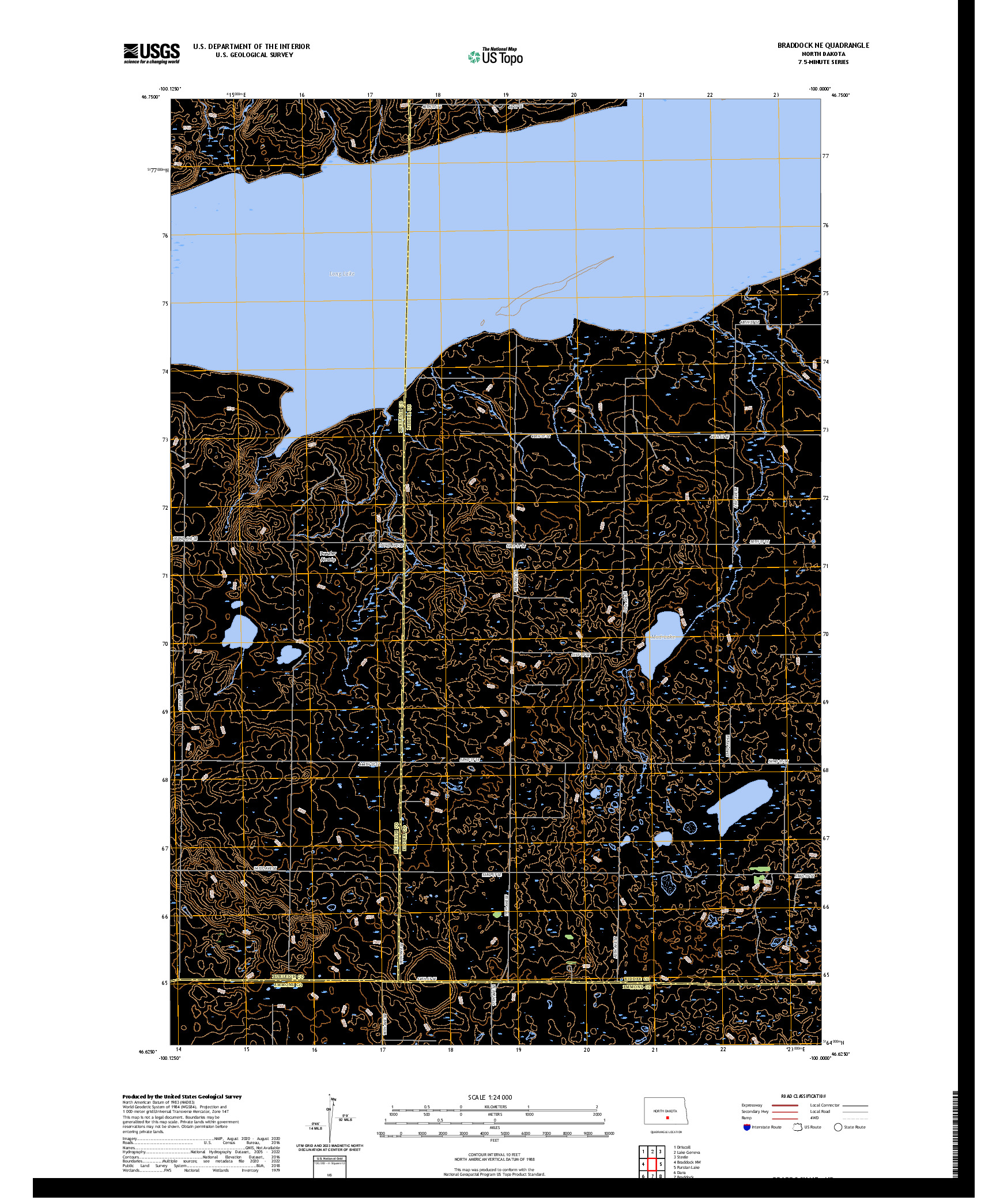 US TOPO 7.5-MINUTE MAP FOR BRADDOCK NE, ND