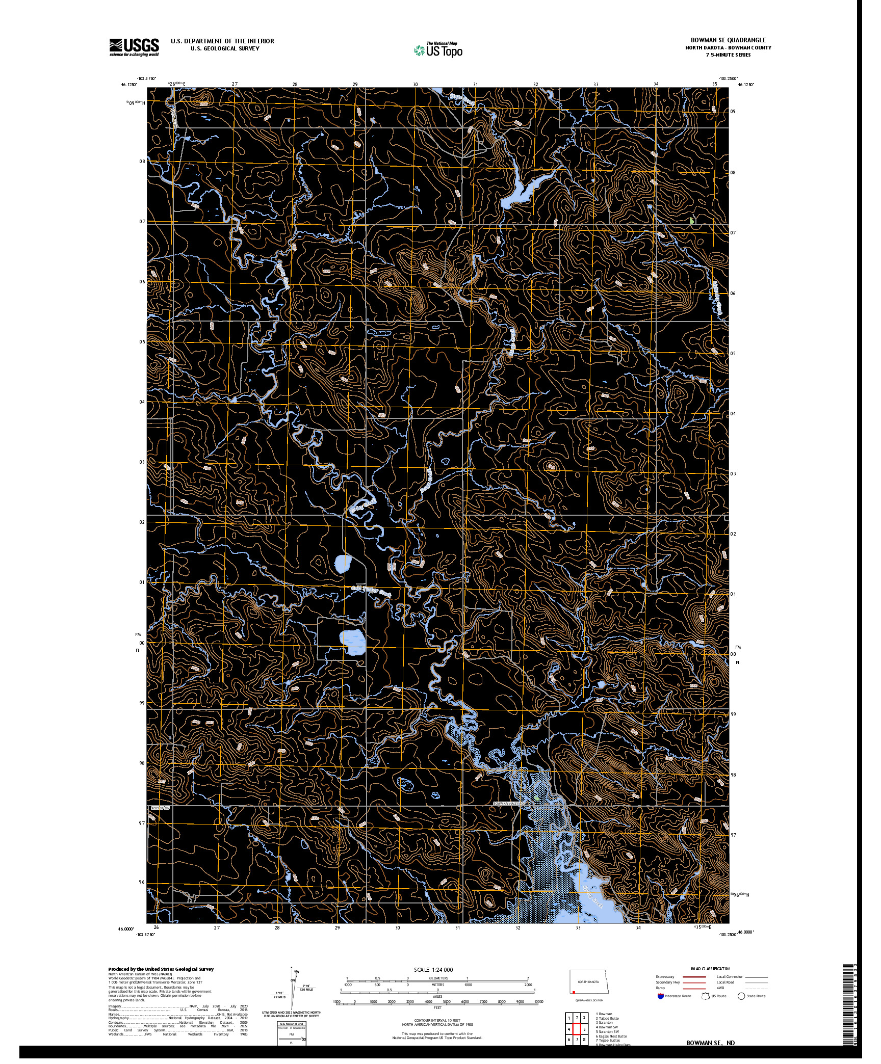 US TOPO 7.5-MINUTE MAP FOR BOWMAN SE, ND