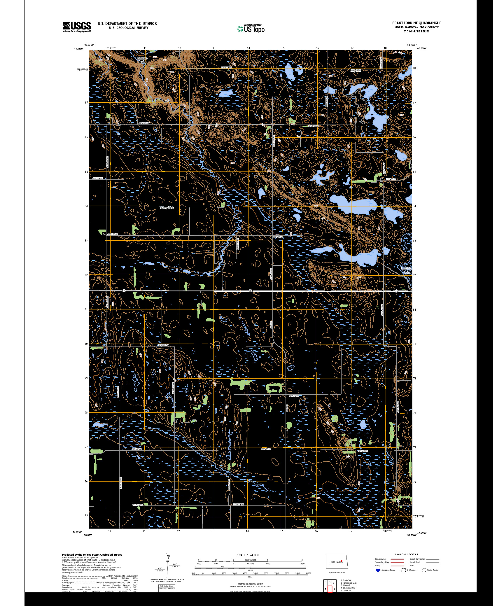 US TOPO 7.5-MINUTE MAP FOR BRANTFORD NE, ND