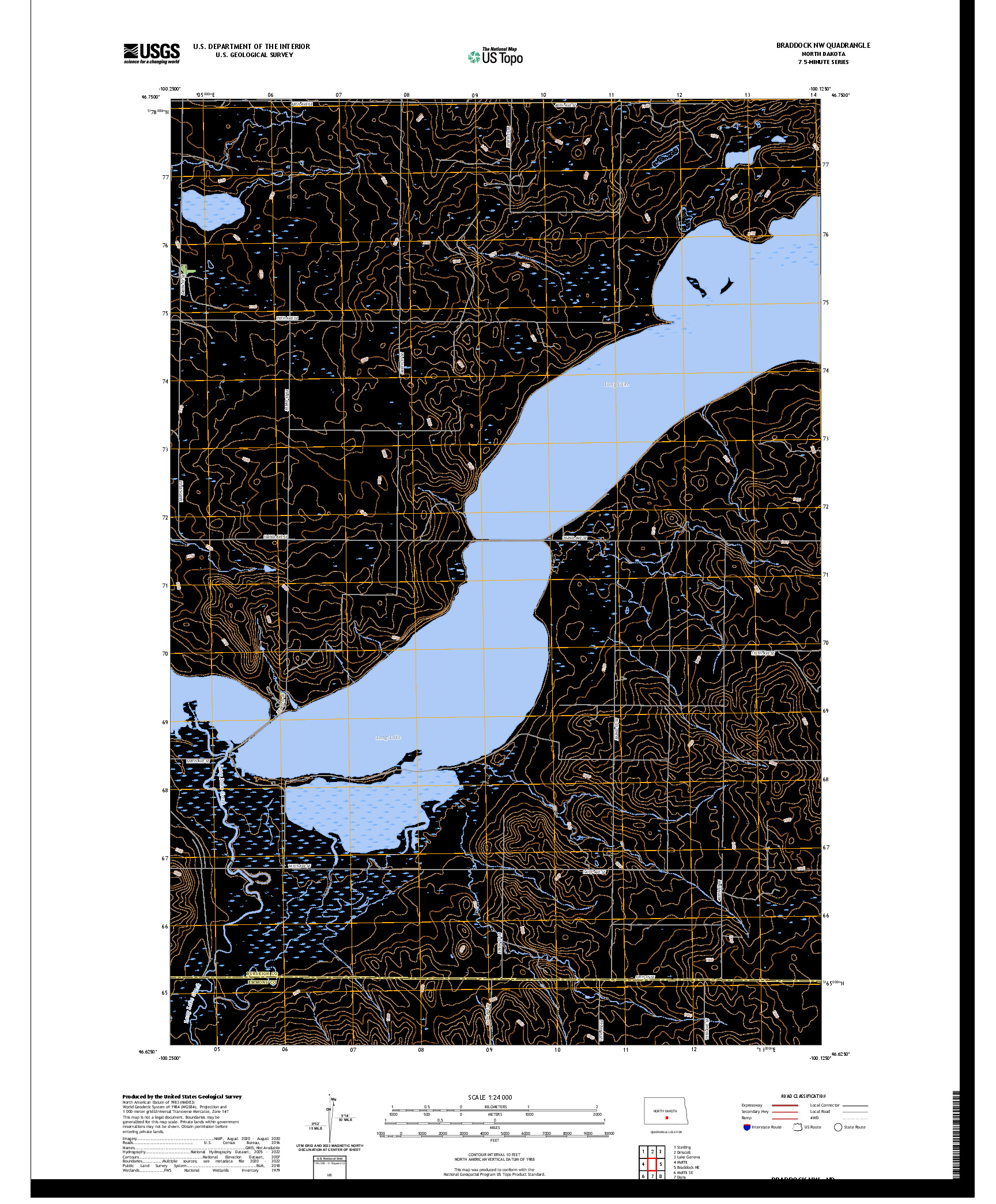 US TOPO 7.5-MINUTE MAP FOR BRADDOCK NW, ND
