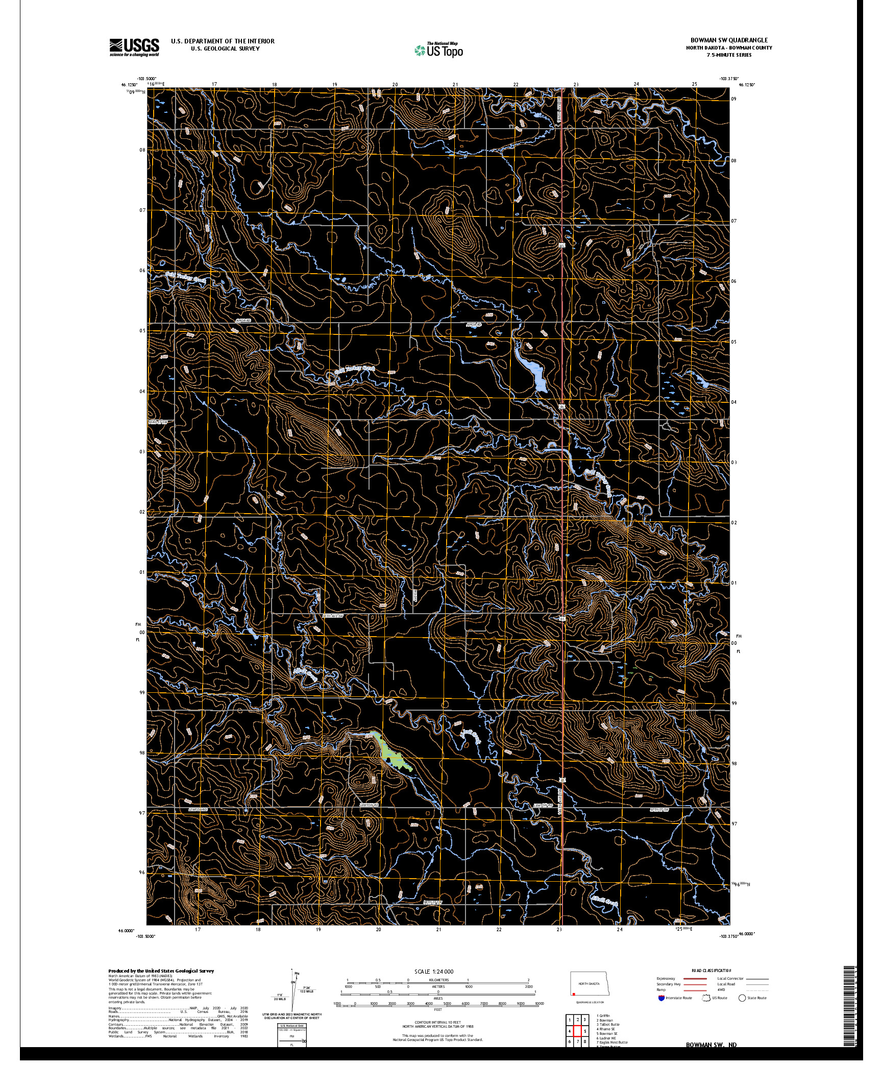 US TOPO 7.5-MINUTE MAP FOR BOWMAN SW, ND