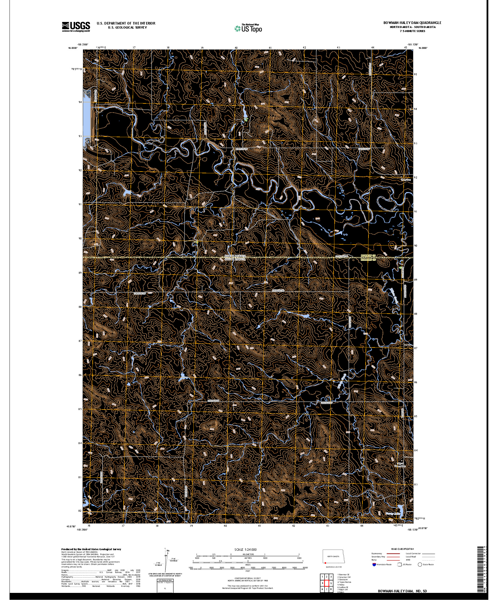 US TOPO 7.5-MINUTE MAP FOR BOWMAN-HALEY DAM, ND,SD
