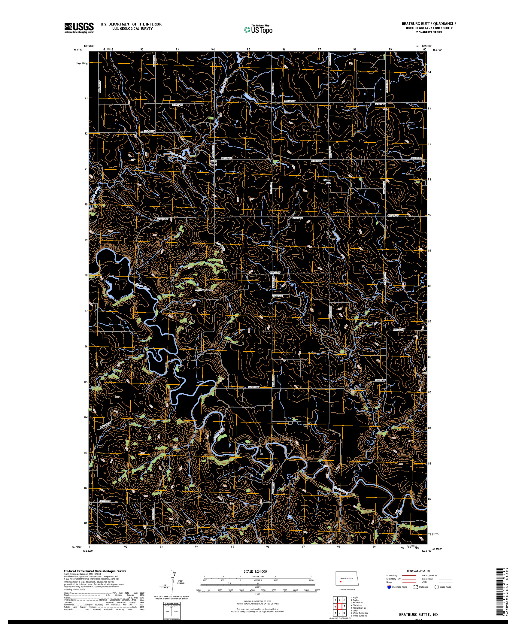US TOPO 7.5-MINUTE MAP FOR BRATBURG BUTTE, ND