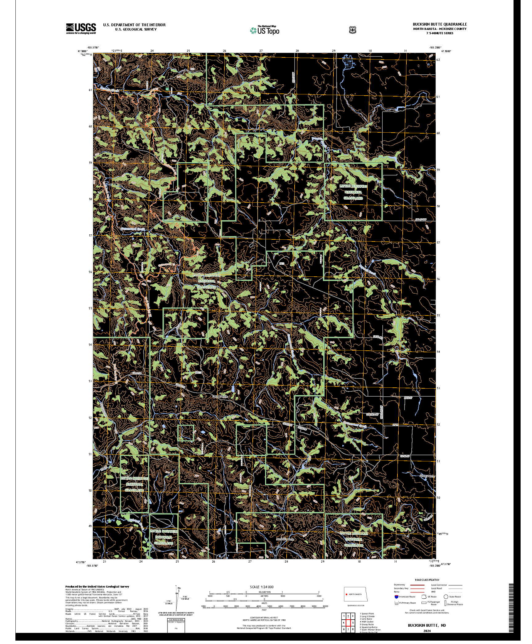 US TOPO 7.5-MINUTE MAP FOR BUCKSKIN BUTTE, ND