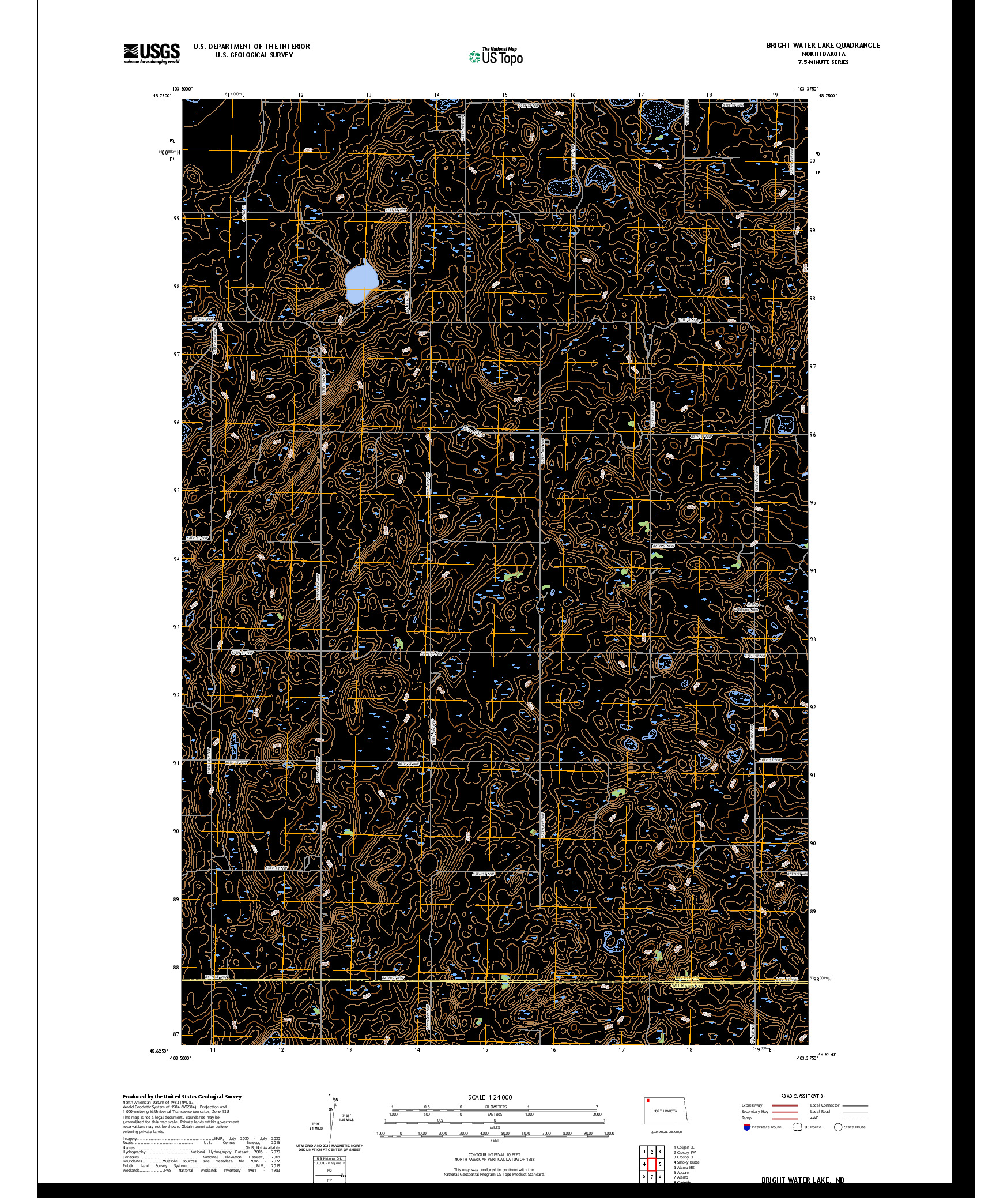 US TOPO 7.5-MINUTE MAP FOR BRIGHT WATER LAKE, ND