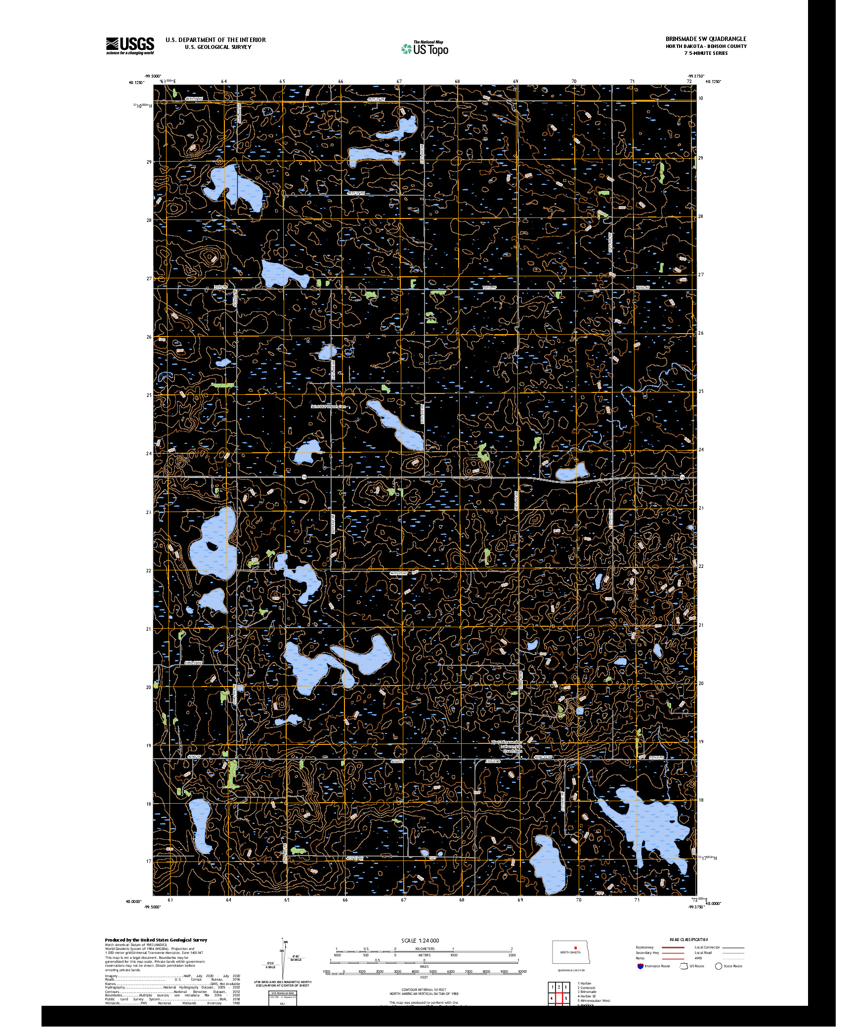 US TOPO 7.5-MINUTE MAP FOR BRINSMADE SW, ND