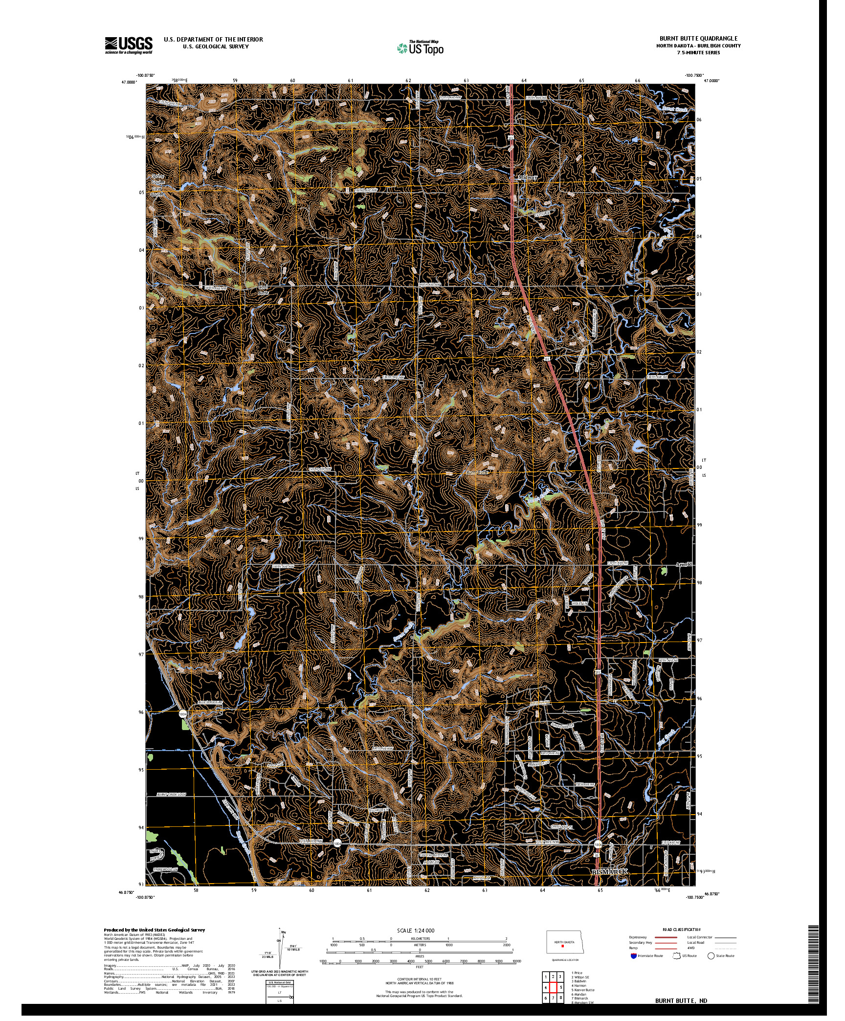 US TOPO 7.5-MINUTE MAP FOR BURNT BUTTE, ND