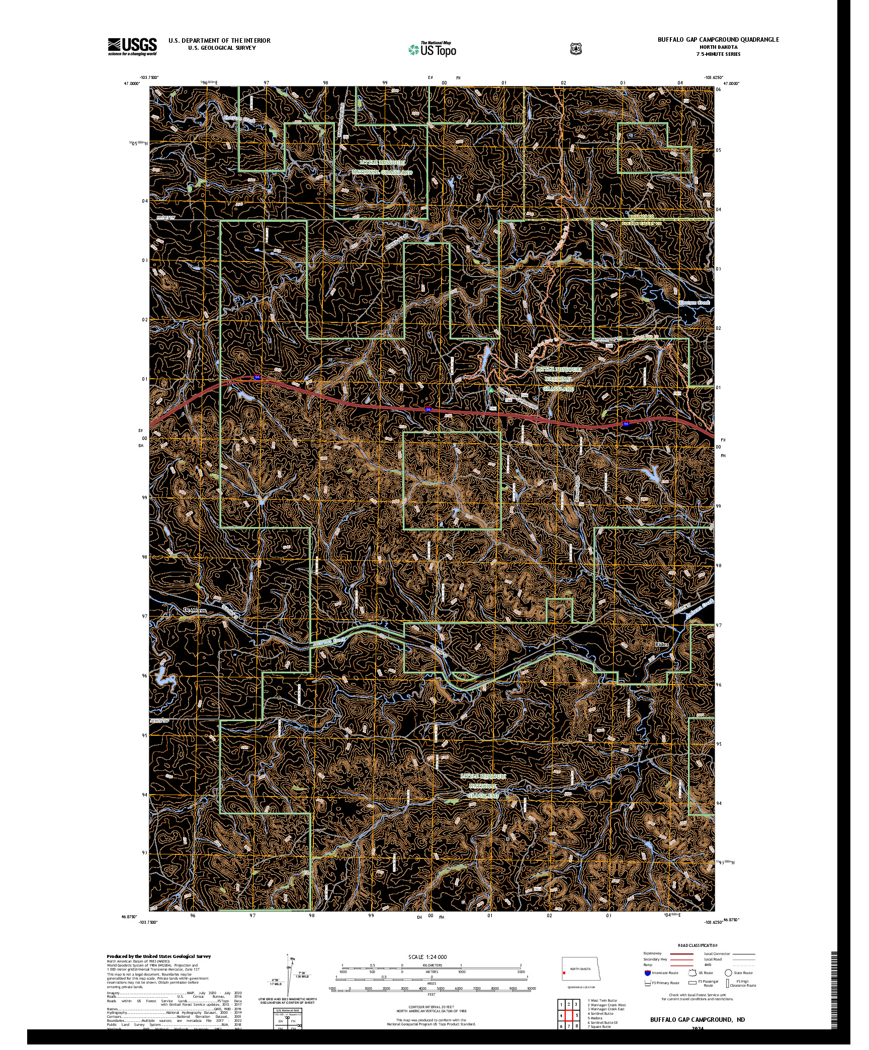 US TOPO 7.5-MINUTE MAP FOR BUFFALO GAP CAMPGROUND, ND