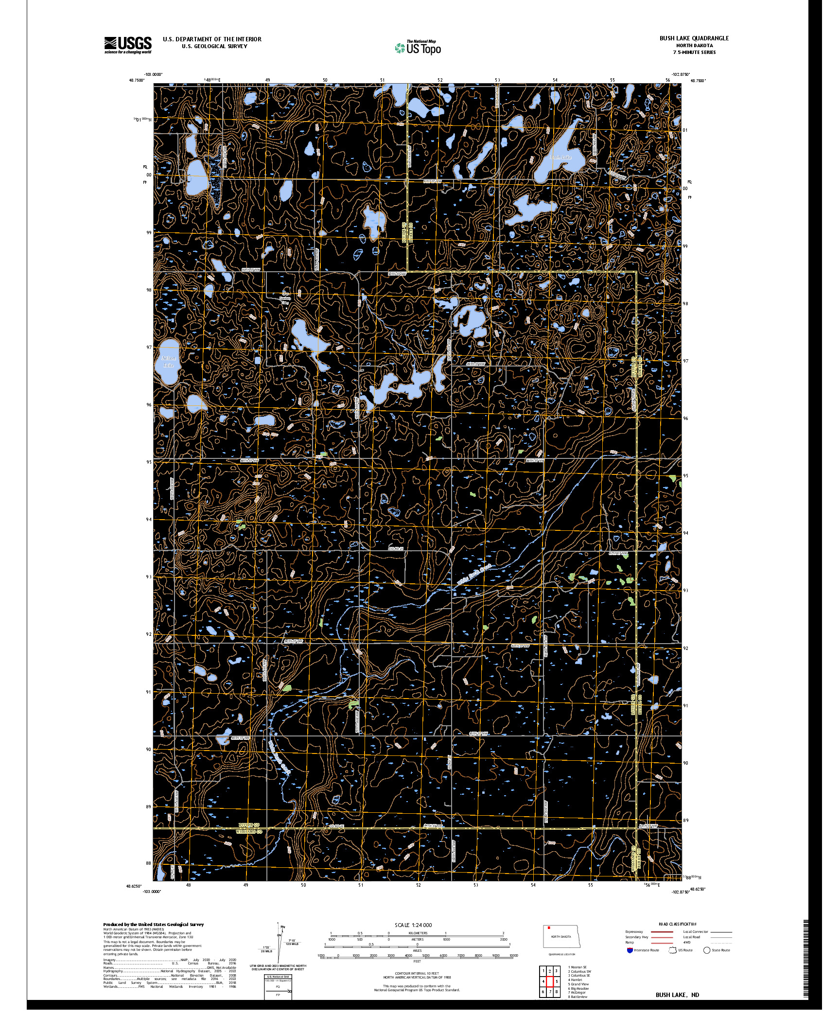US TOPO 7.5-MINUTE MAP FOR BUSH LAKE, ND