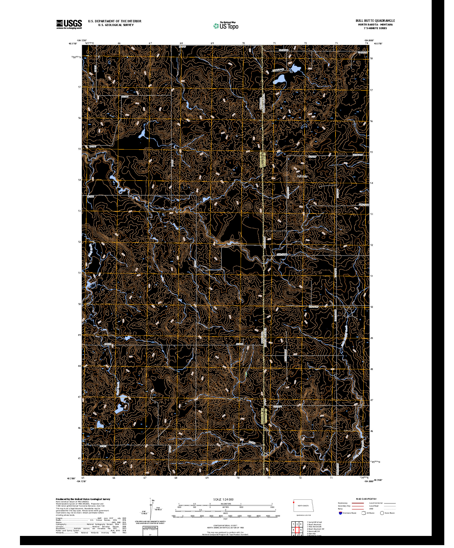 US TOPO 7.5-MINUTE MAP FOR BULL BUTTE, ND,MT