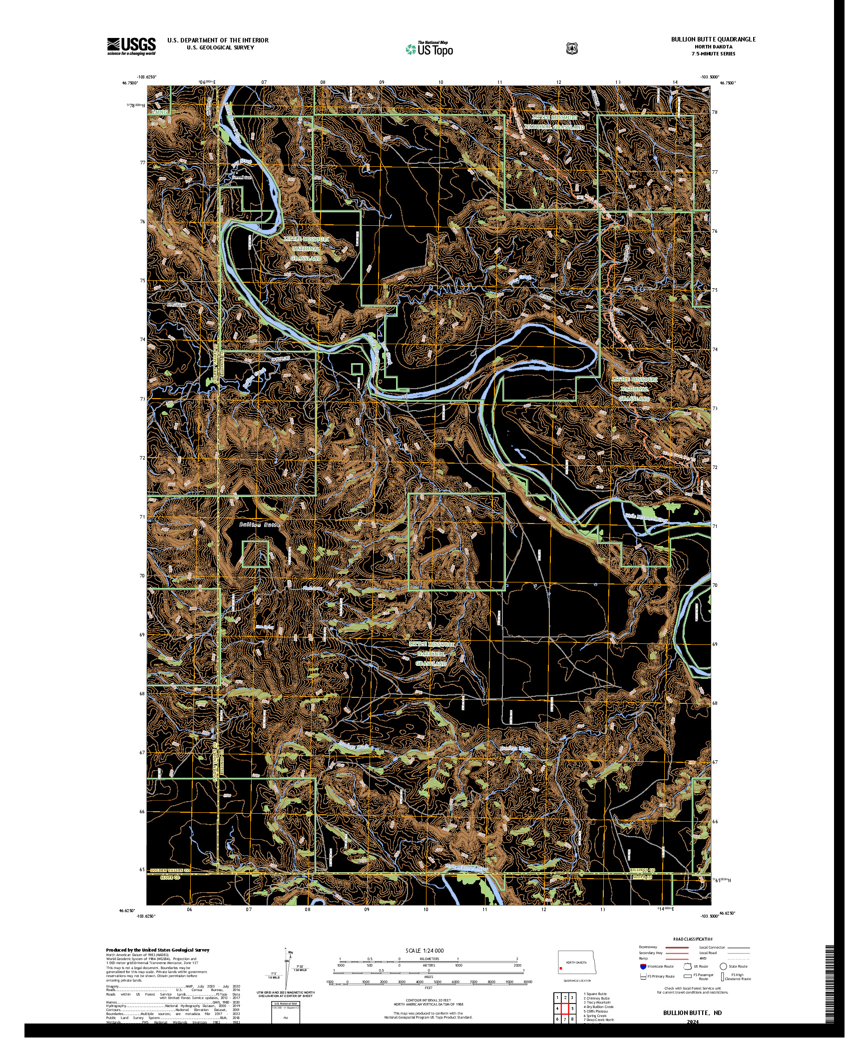 US TOPO 7.5-MINUTE MAP FOR BULLION BUTTE, ND