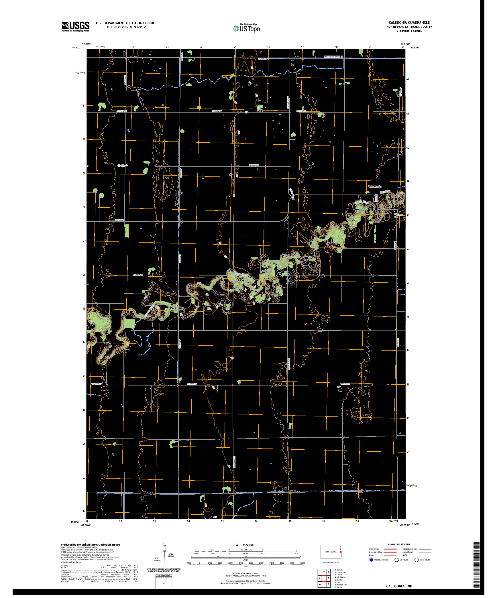 US TOPO 7.5-MINUTE MAP FOR CALEDONIA, ND