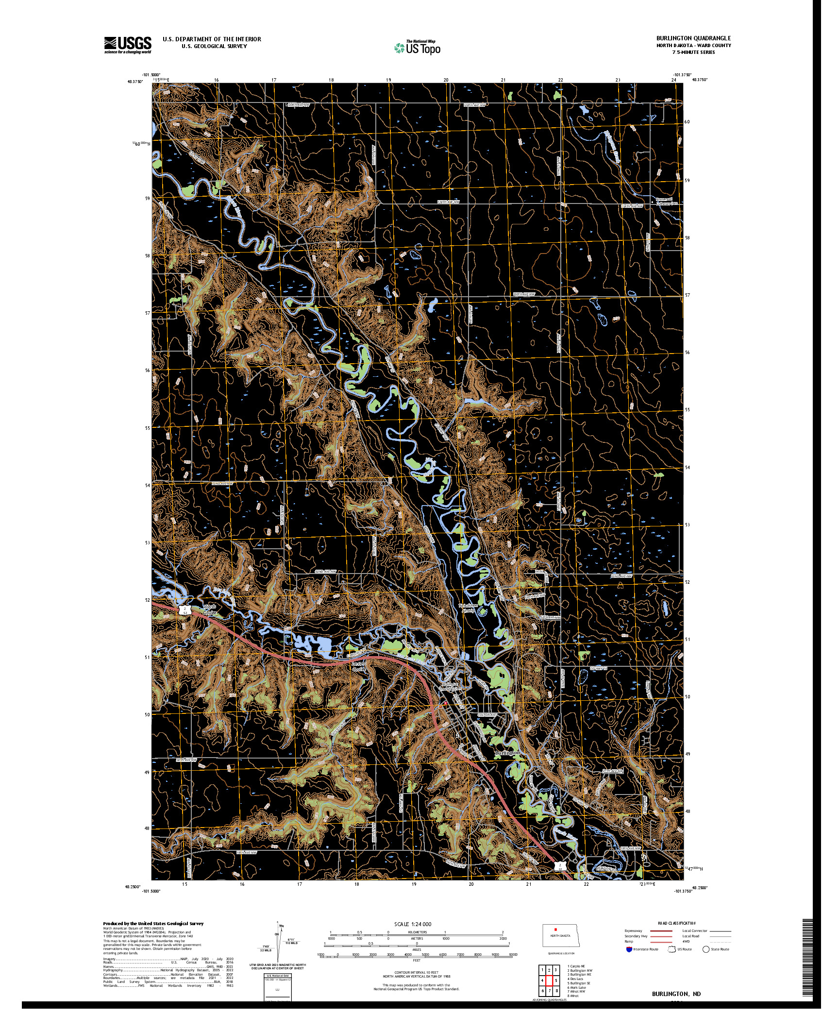 US TOPO 7.5-MINUTE MAP FOR BURLINGTON, ND