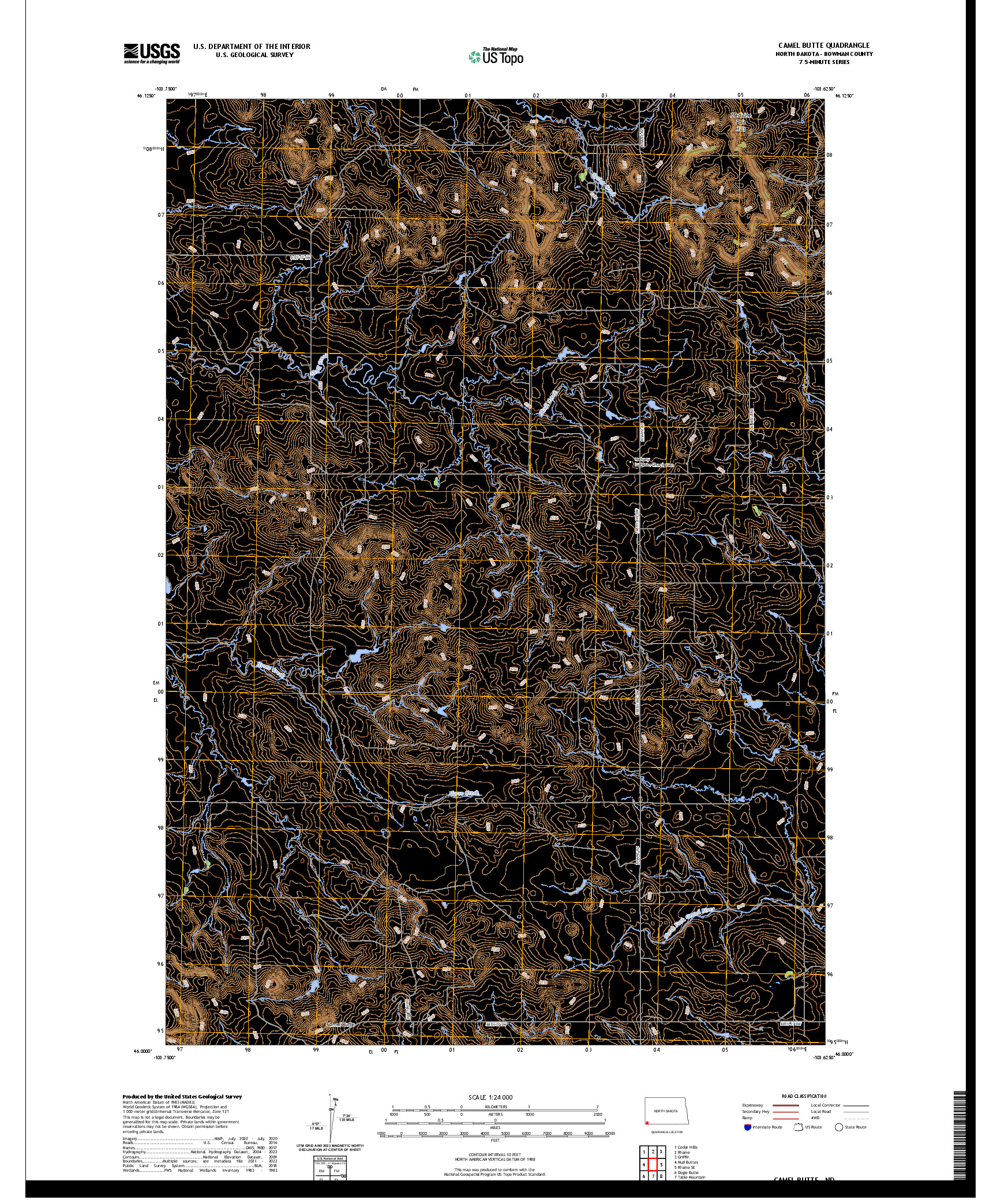 US TOPO 7.5-MINUTE MAP FOR CAMEL BUTTE, ND