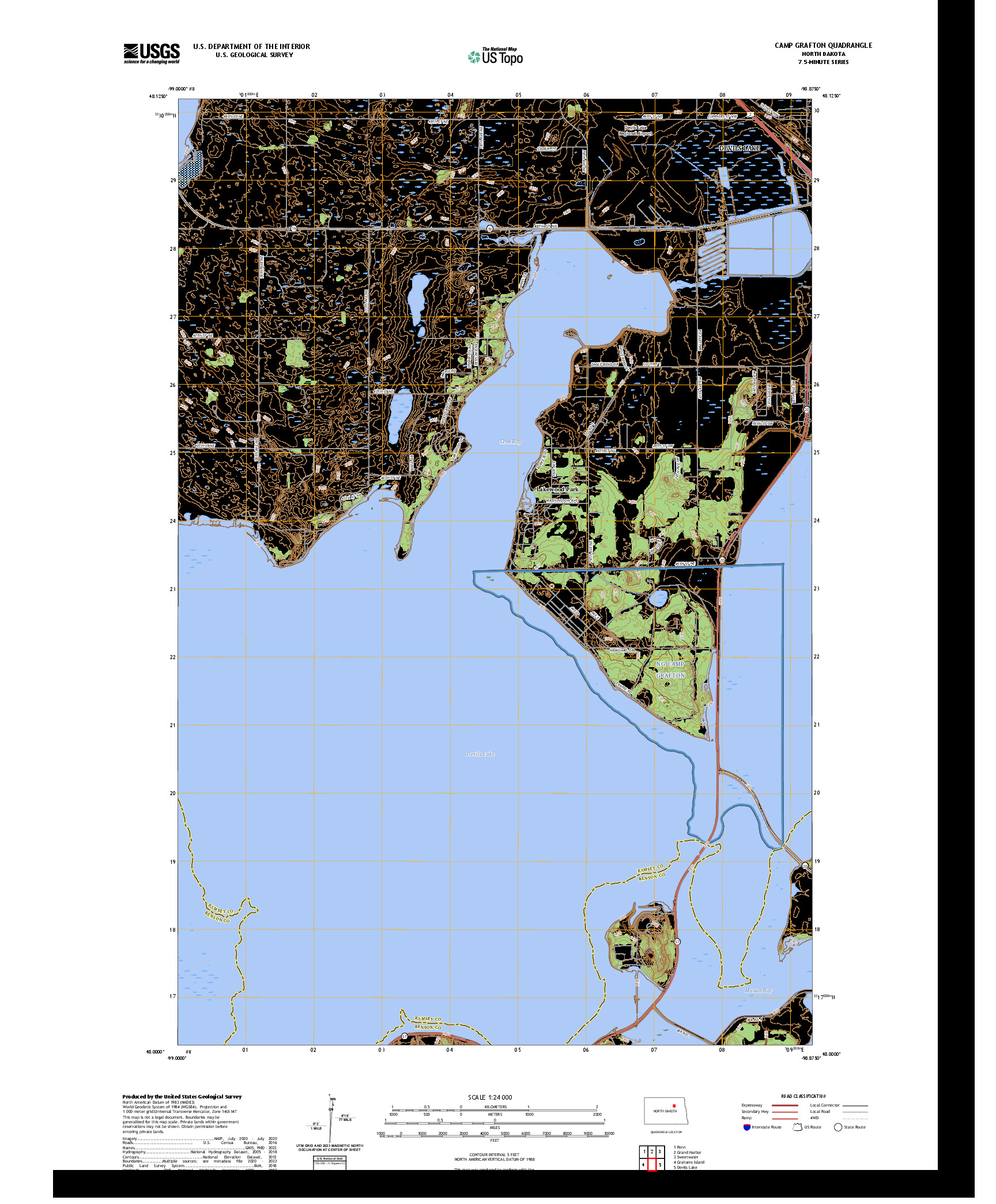 US TOPO 7.5-MINUTE MAP FOR CAMP GRAFTON, ND