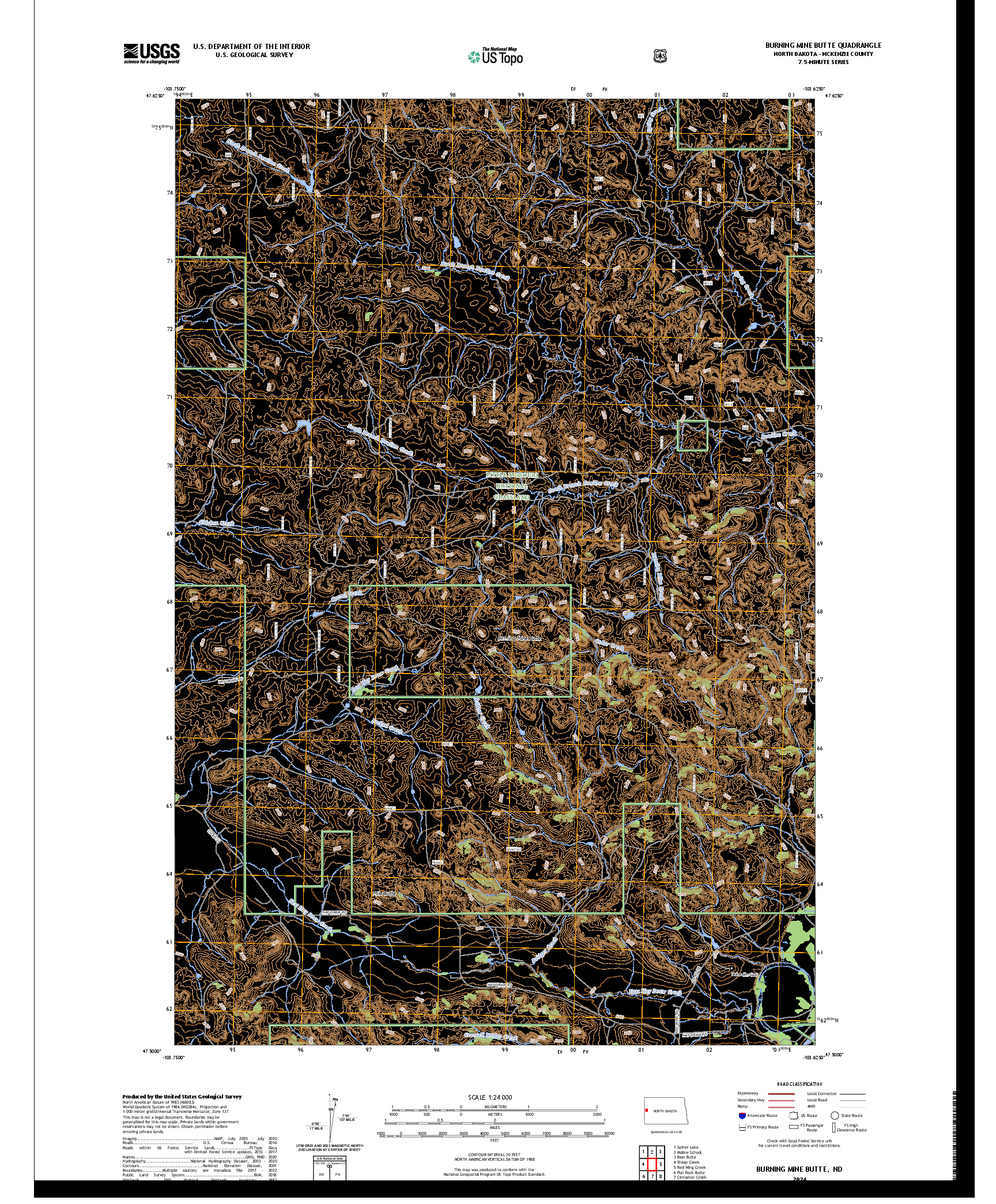 US TOPO 7.5-MINUTE MAP FOR BURNING MINE BUTTE, ND