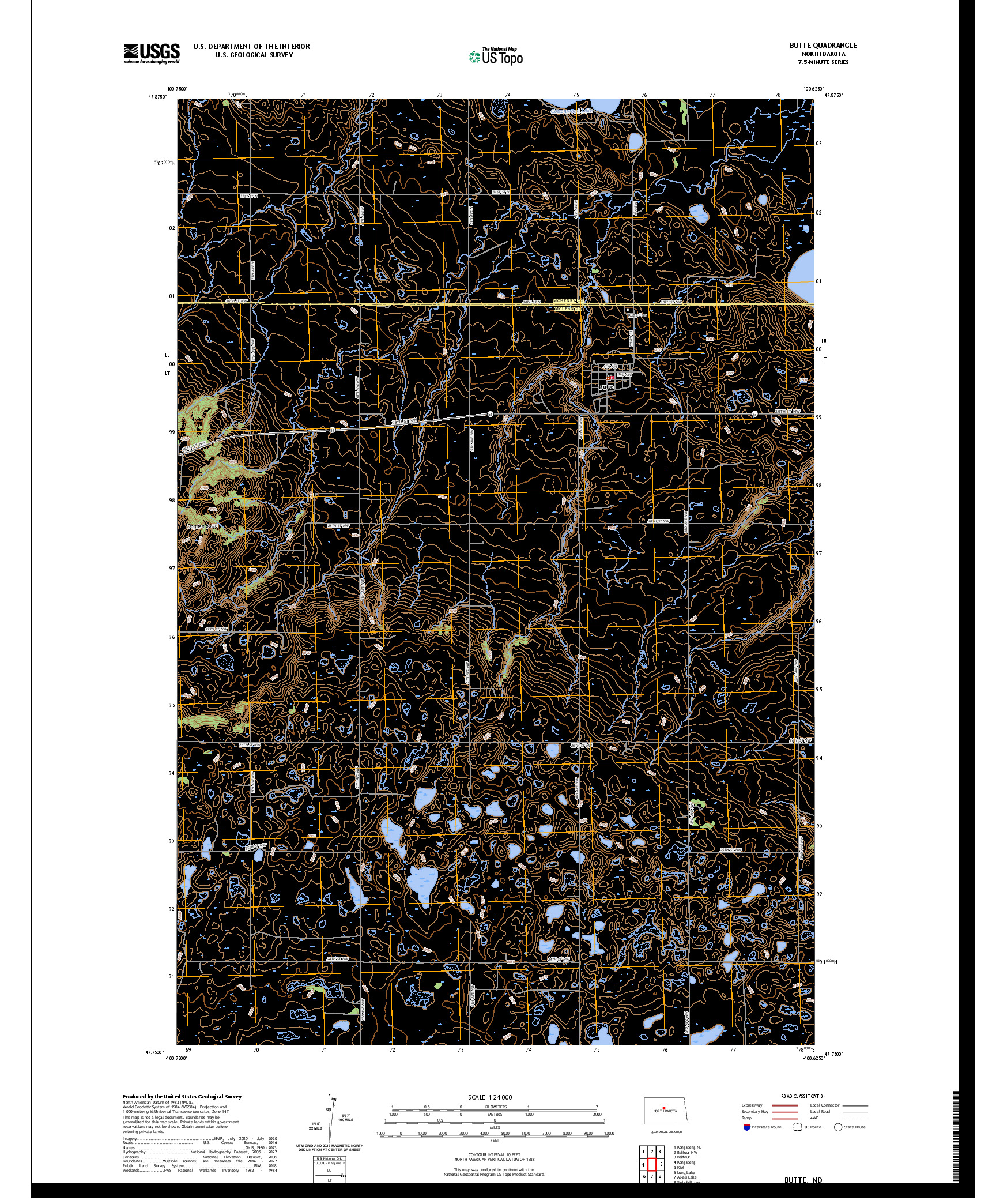 US TOPO 7.5-MINUTE MAP FOR BUTTE, ND