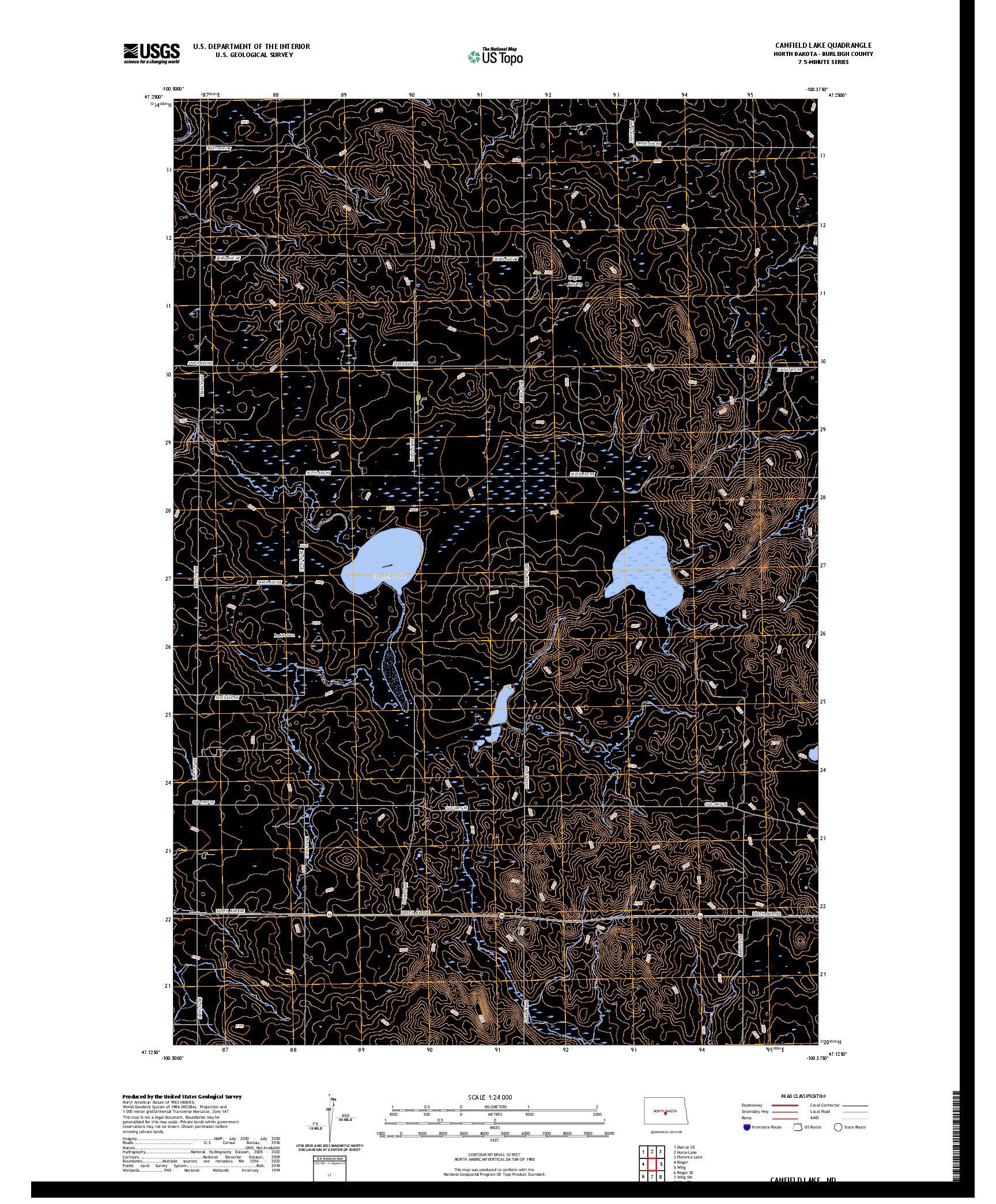 US TOPO 7.5-MINUTE MAP FOR CANFIELD LAKE, ND