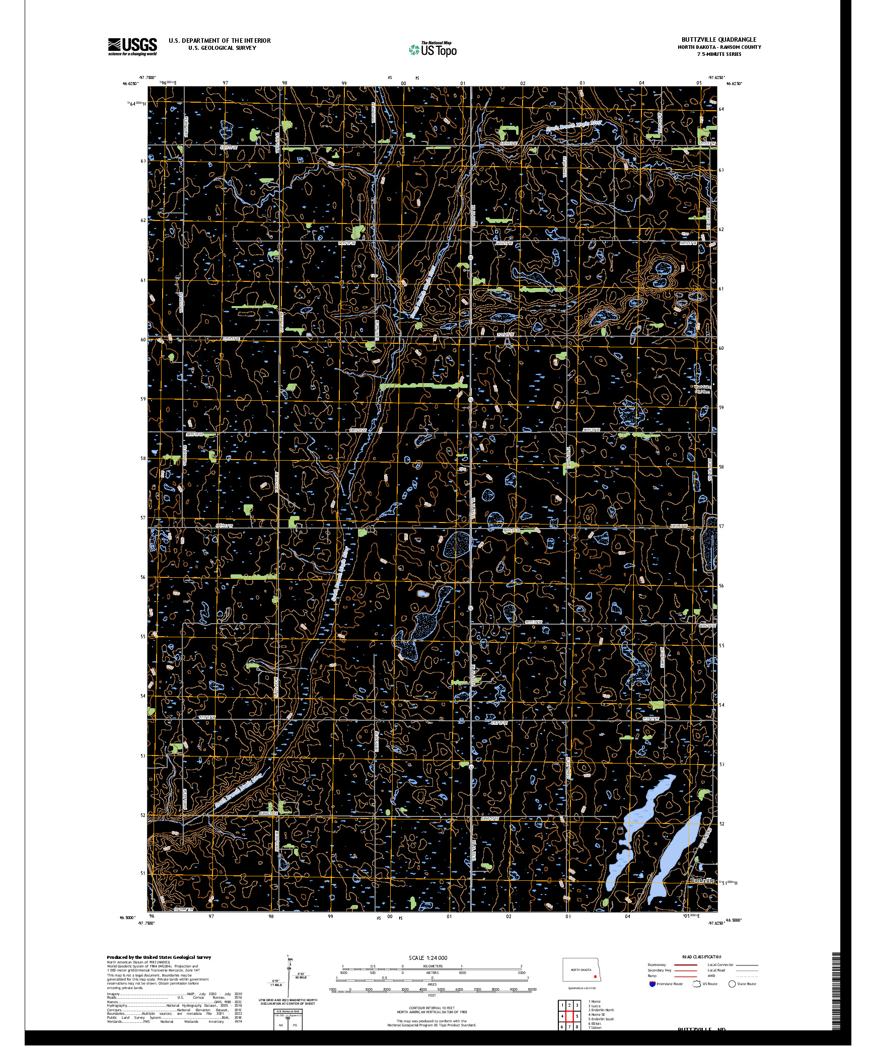 US TOPO 7.5-MINUTE MAP FOR BUTTZVILLE, ND