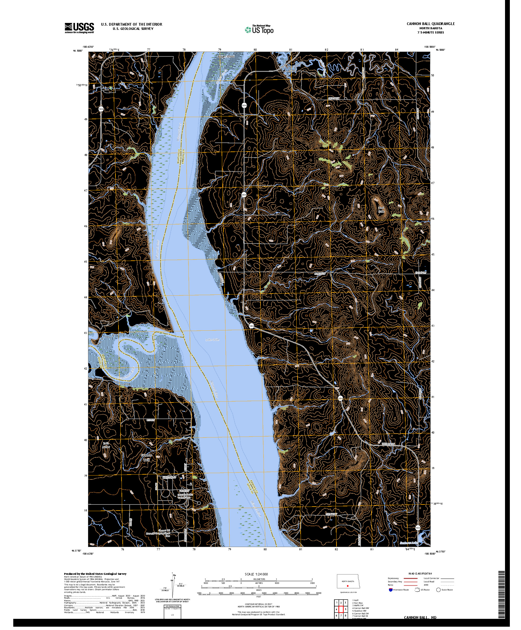 US TOPO 7.5-MINUTE MAP FOR CANNON BALL, ND
