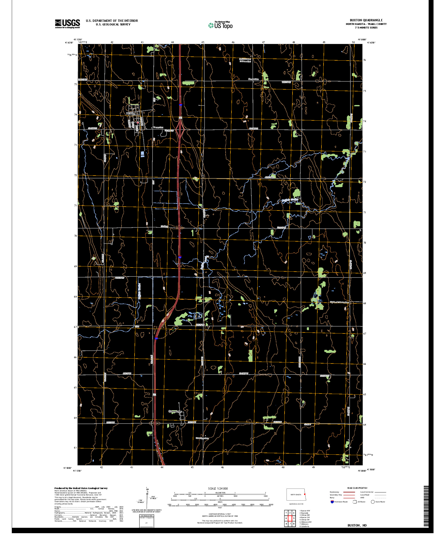 US TOPO 7.5-MINUTE MAP FOR BUXTON, ND