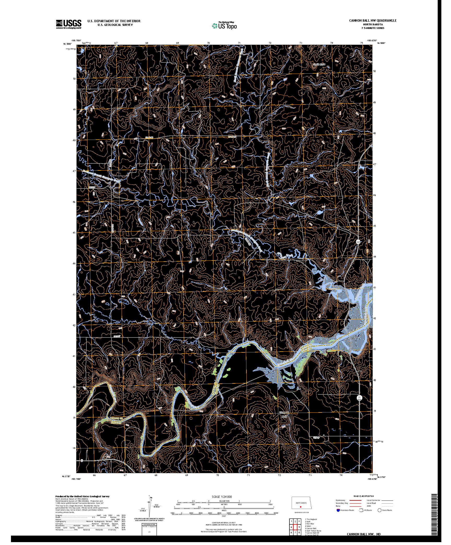 US TOPO 7.5-MINUTE MAP FOR CANNON BALL NW, ND